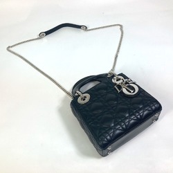 Christian Dior Dior Lady Cannage Shoulder Bag Leather Women's Black