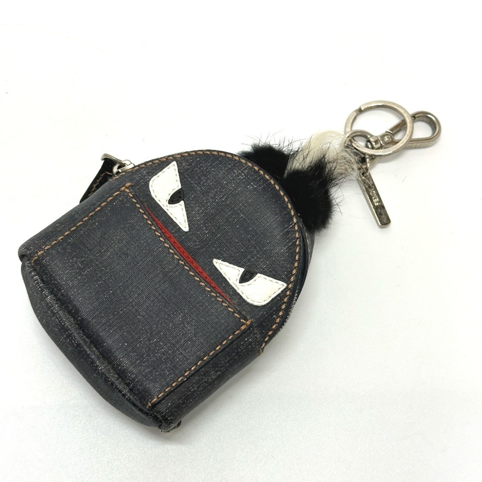 FENDI 7AR432 Denim-style fur Monster Bugs backpack-style bag charm keychain leather ladies navy