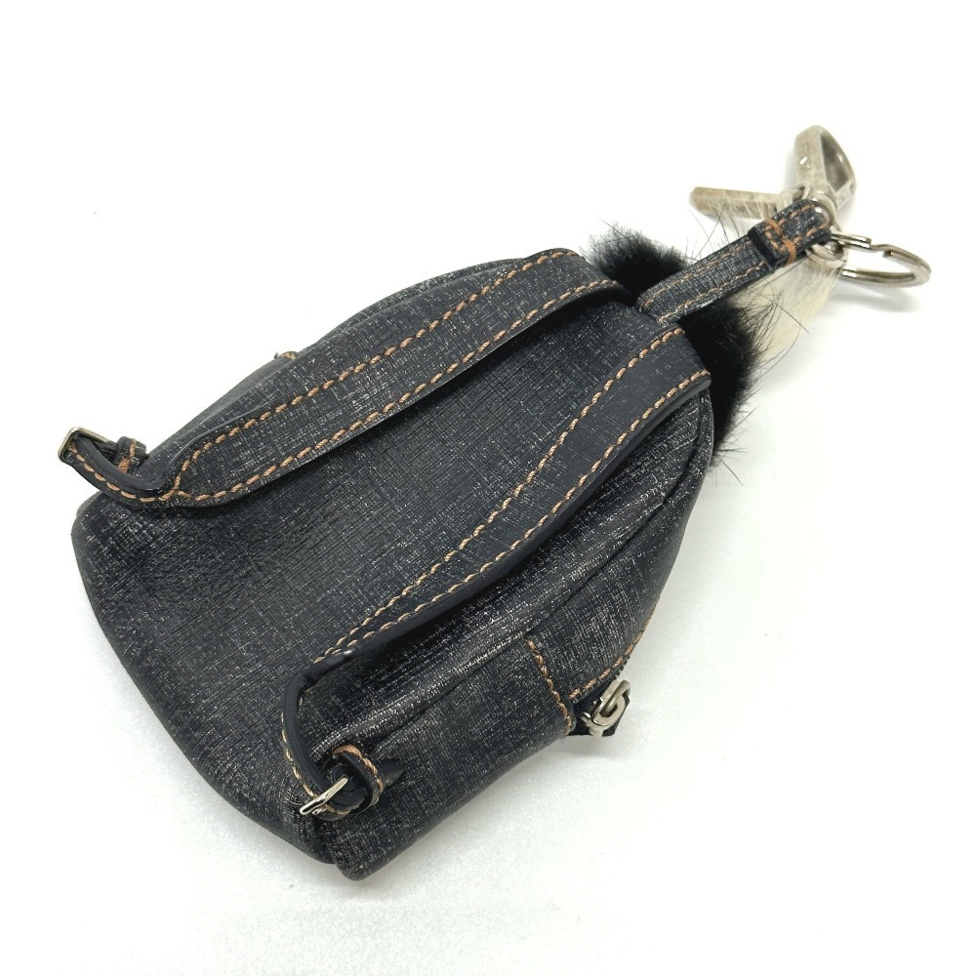 FENDI 7AR432 Denim-style fur Monster Bugs backpack-style bag charm keychain leather ladies navy