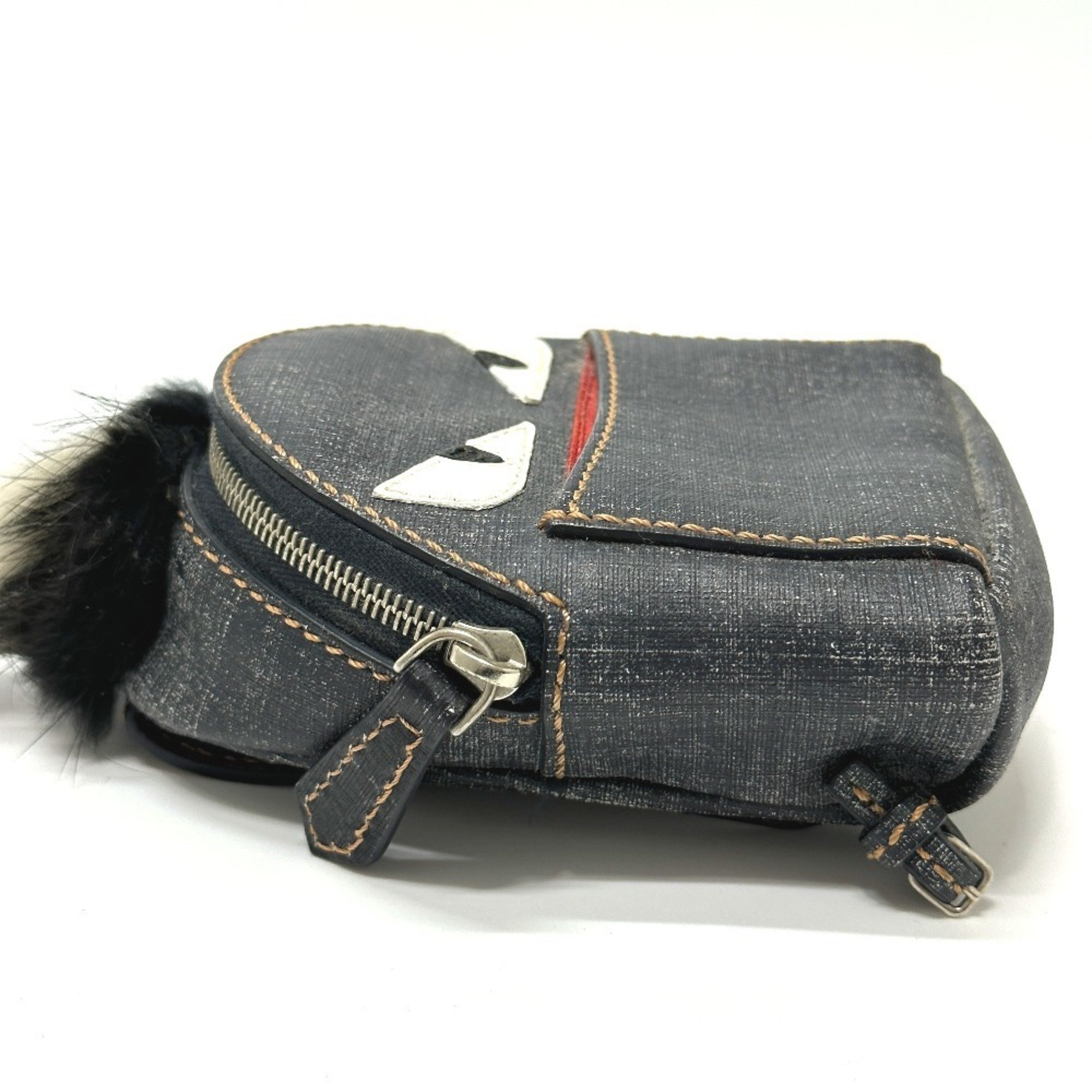 FENDI 7AR432 Denim-style fur Monster Bugs backpack-style bag charm keychain leather ladies navy