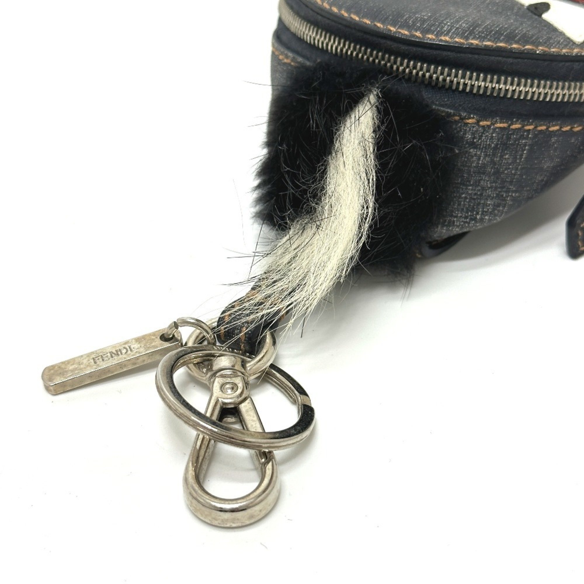 FENDI 7AR432 Denim-style fur Monster Bugs backpack-style bag charm keychain leather ladies navy