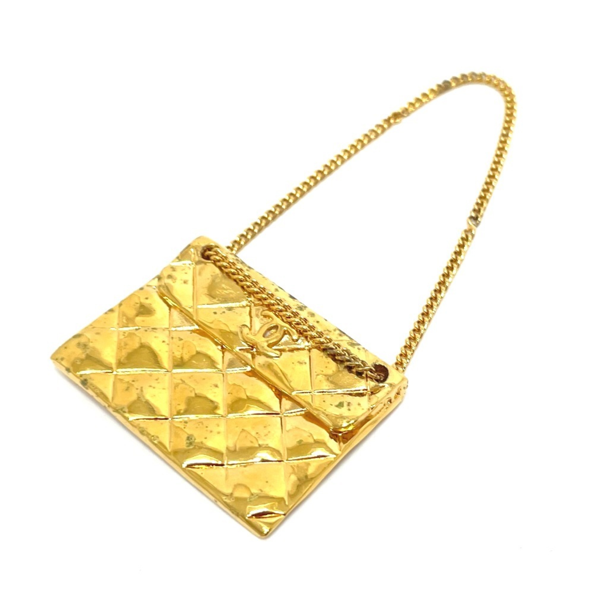 CHANEL Chanel Matelasse bag-shaped motif earrings pendant top brass ladies gold