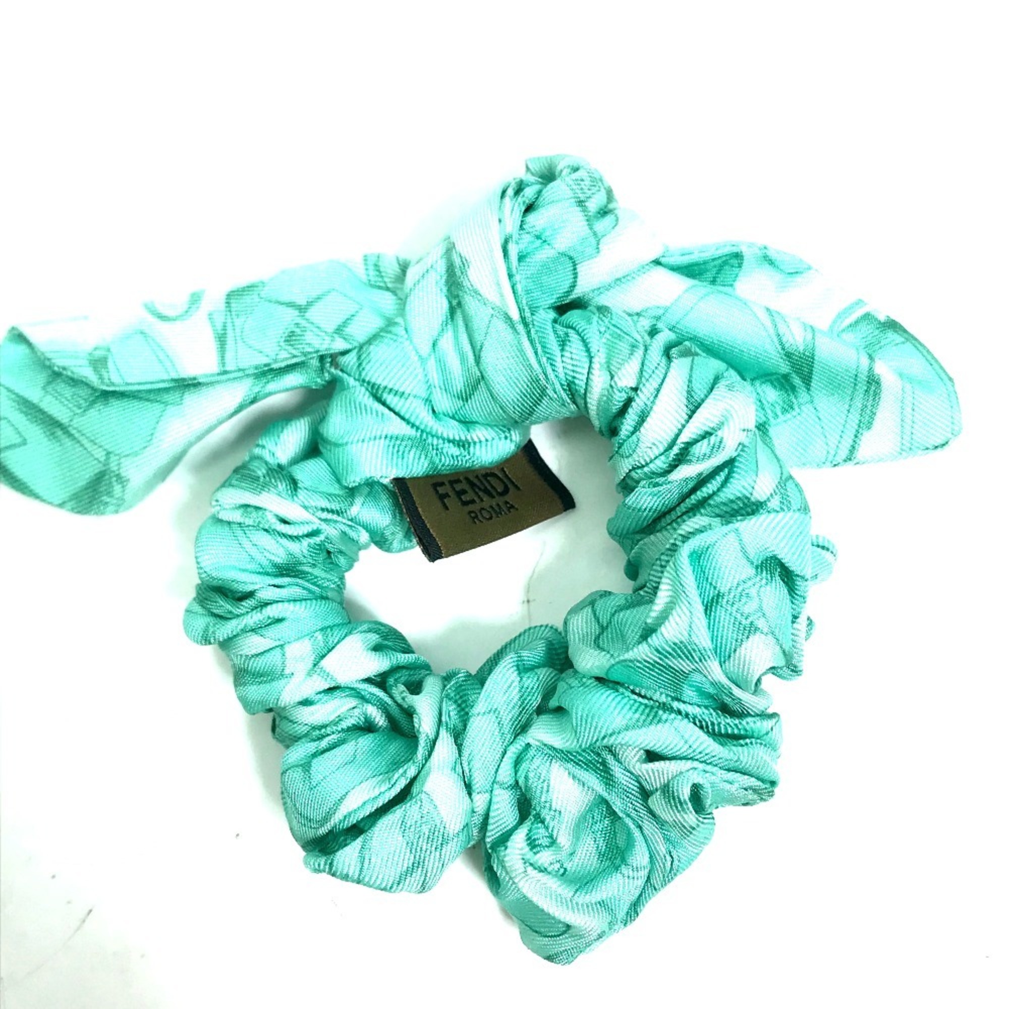 FENDI Ribbon Hair Tie Bunny Scrunchie Silk Women's Green