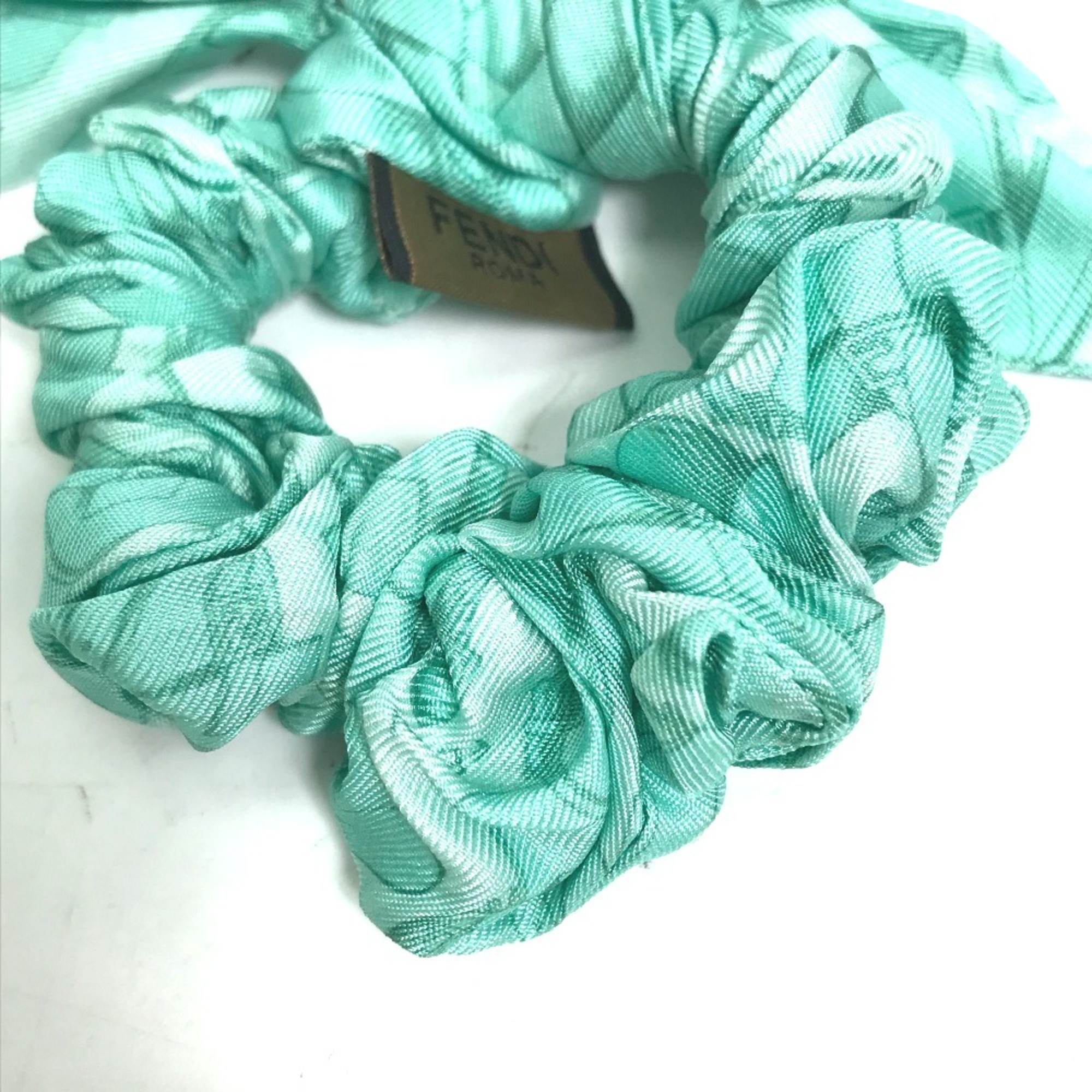 FENDI Ribbon Hair Tie Bunny Scrunchie Silk Women's Green