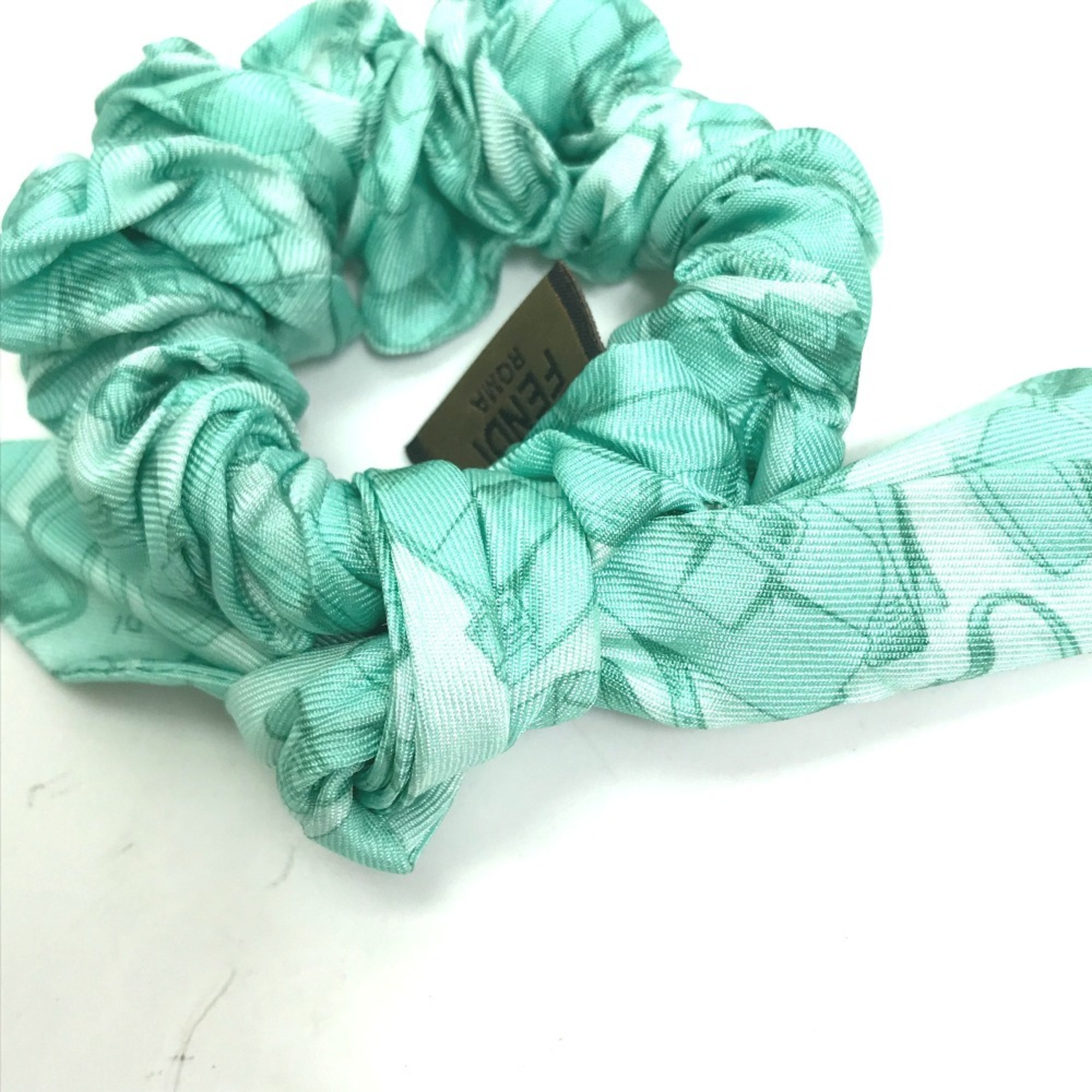 FENDI Ribbon Hair Tie Bunny Scrunchie Silk Women's Green