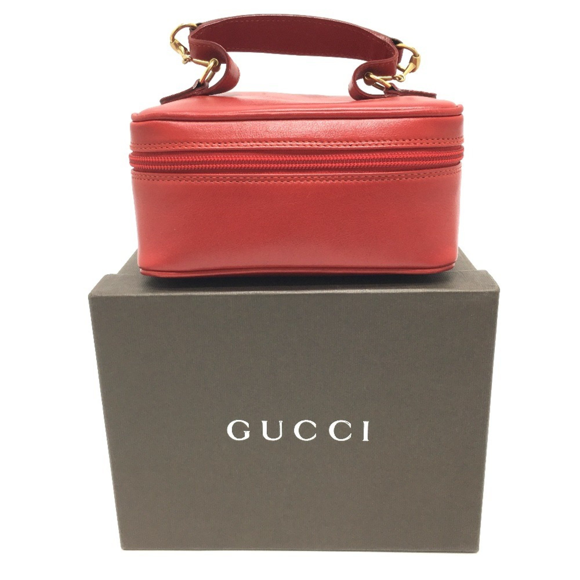 GUCCI 032.1705.0141 Horsebit Vanity Bag Leather Women's Red