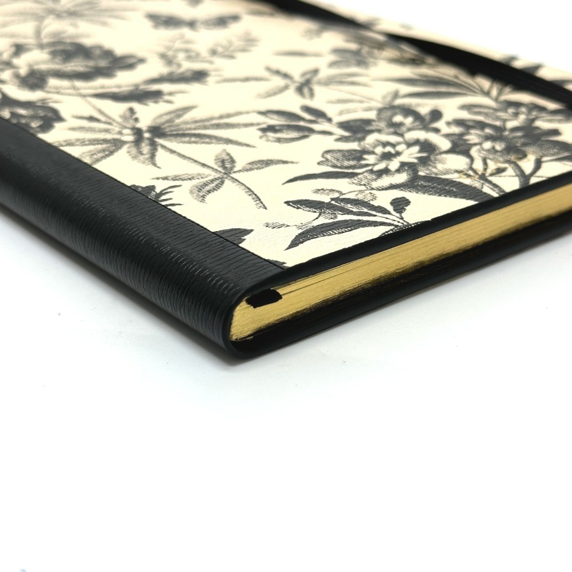 GUCCI ?661731 Notebook Memo Butterfly Stationery Herbarium Large Leather Women's Black