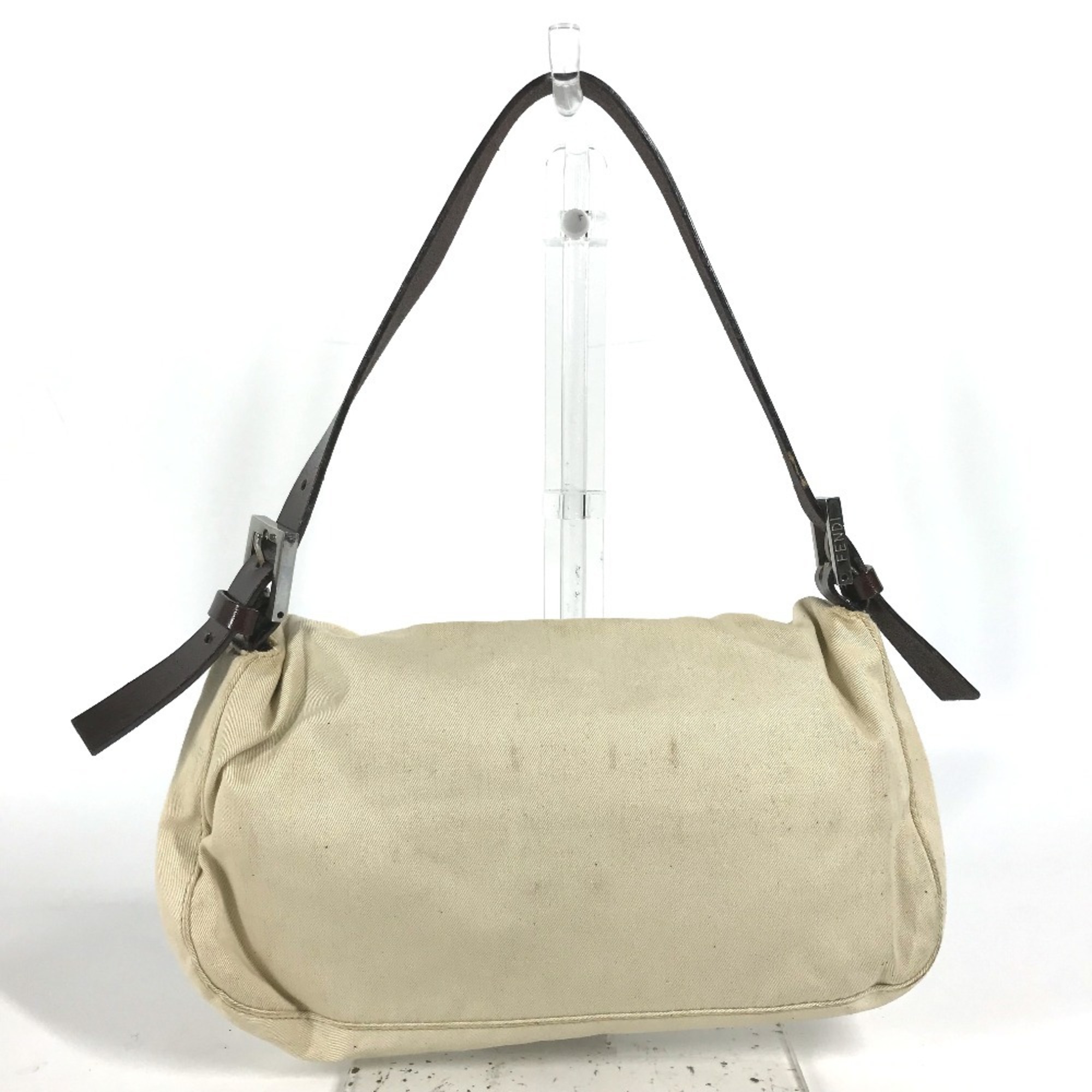 FENDI Mamma Bucket Shoulder Bag Canvas Leather Women's Beige