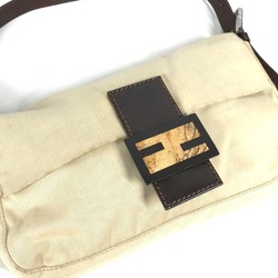 FENDI Mamma Bucket Shoulder Bag Canvas Leather Women's Beige