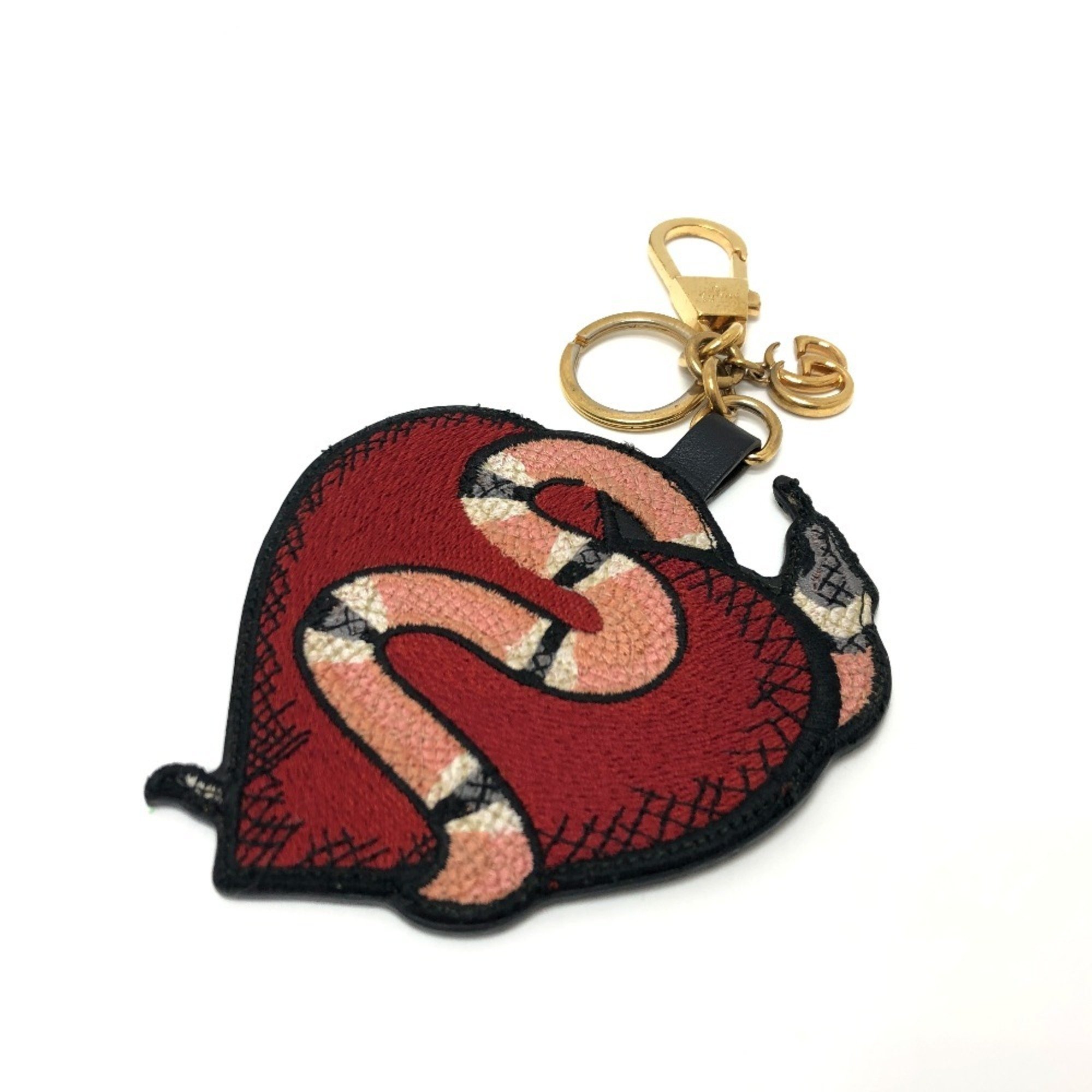 GUCCI 453184 Heart & Snake Bag Charm GG Supreme Canvas Women's Brown