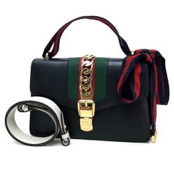 GUCCI 421882 Sherry Line Sylvie Small Ribbon Shoulder Bag Leather Women's Black