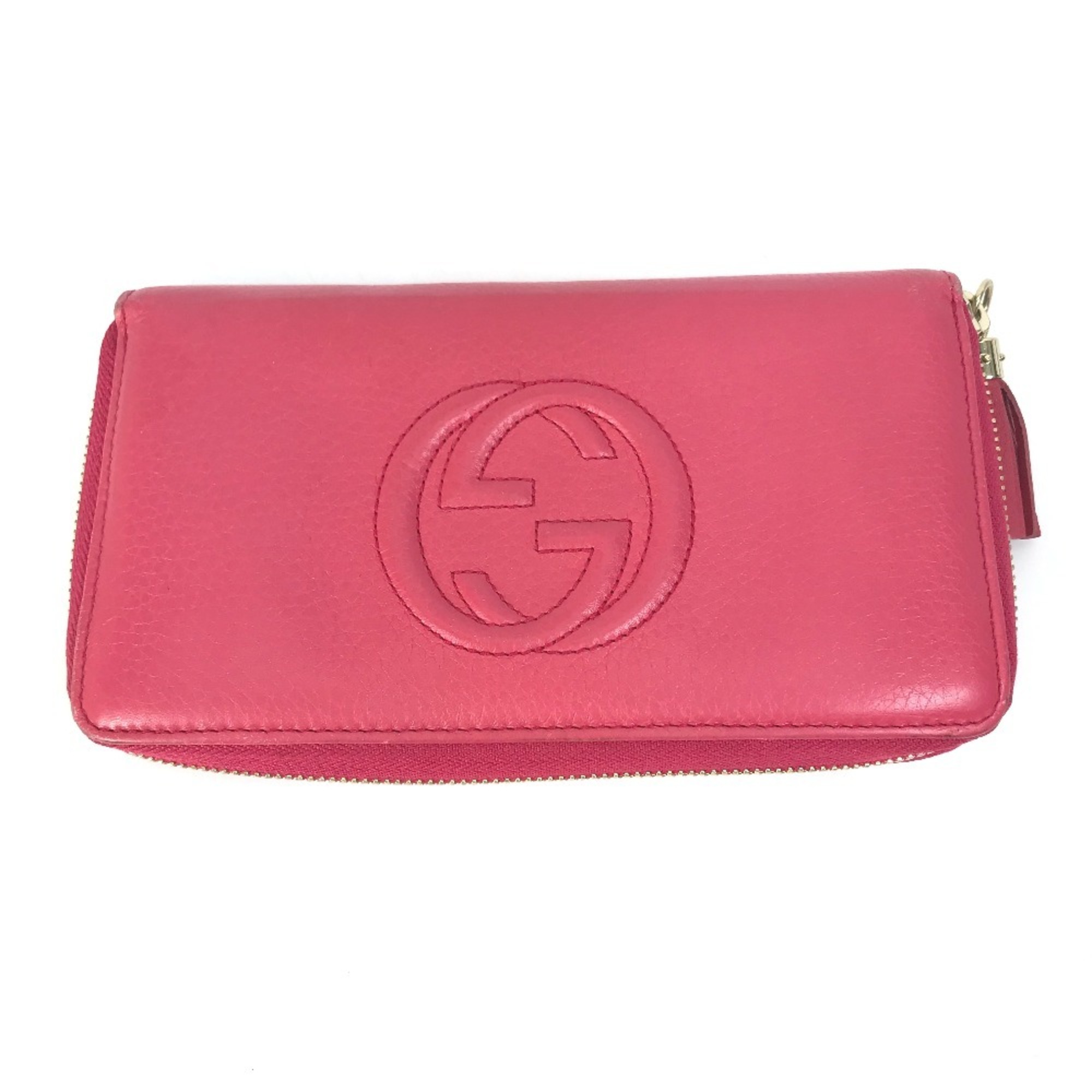 GUCCI 308280 Interlocking G Tassel Round Long Wallet Leather Women's Red