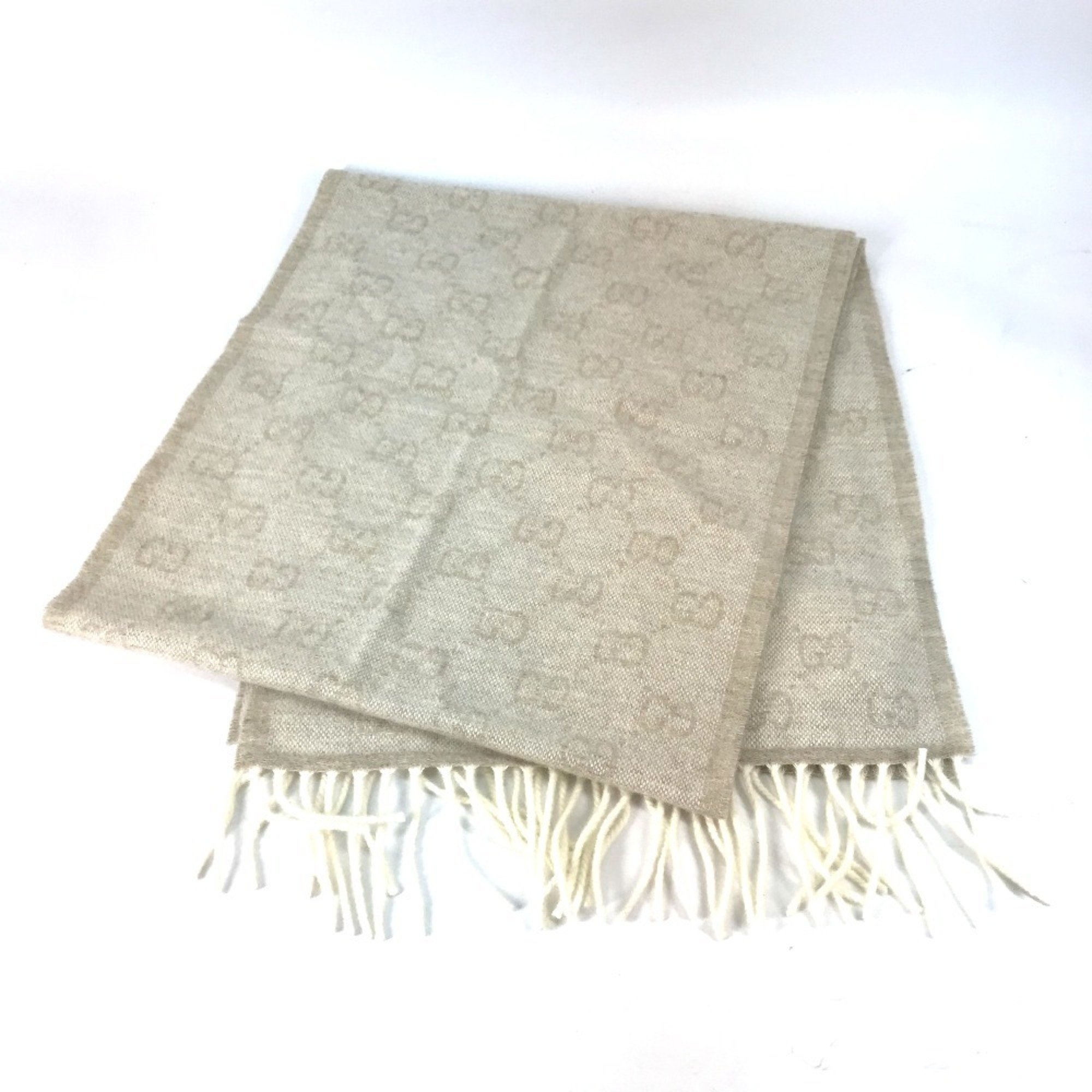 GUCCI 570603 GG Sherry Line Scarf Wool Men's Beige