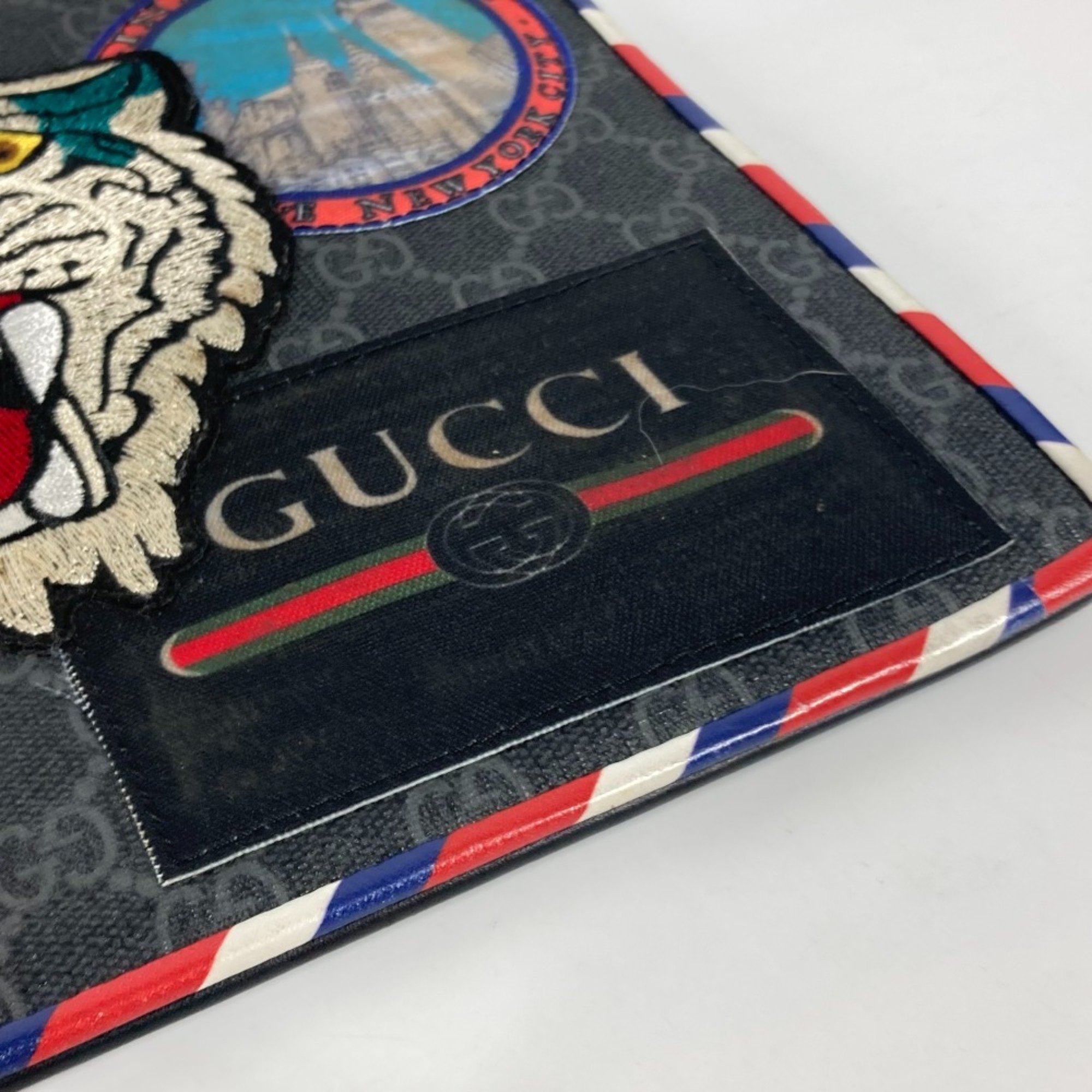 GUCCI 496346 Patch Tiger Cat Night Courier GG Supreme Pouch Clutch Bag Canvas Men's Grey