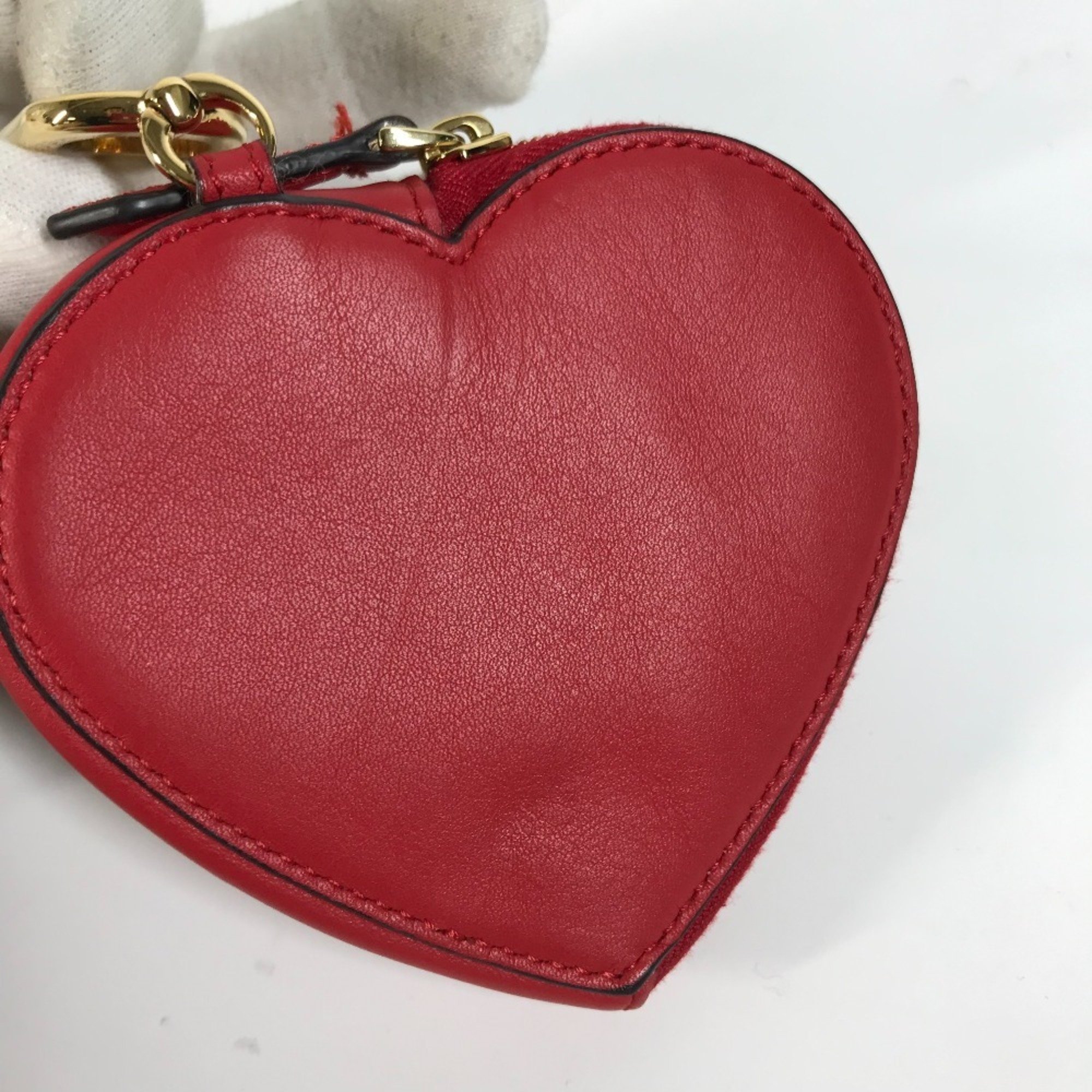 FENDI 8M0467 Heart Wallet Coin Purse Wallet/Coin Case Leather Women's Red