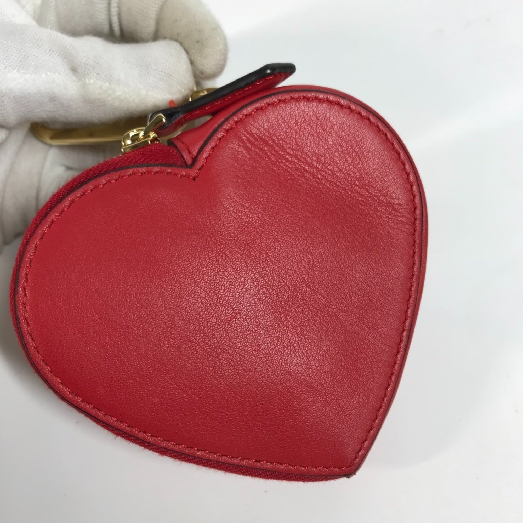 FENDI 8M0467 Heart Wallet Coin Purse Wallet/Coin Case Leather Women's Red