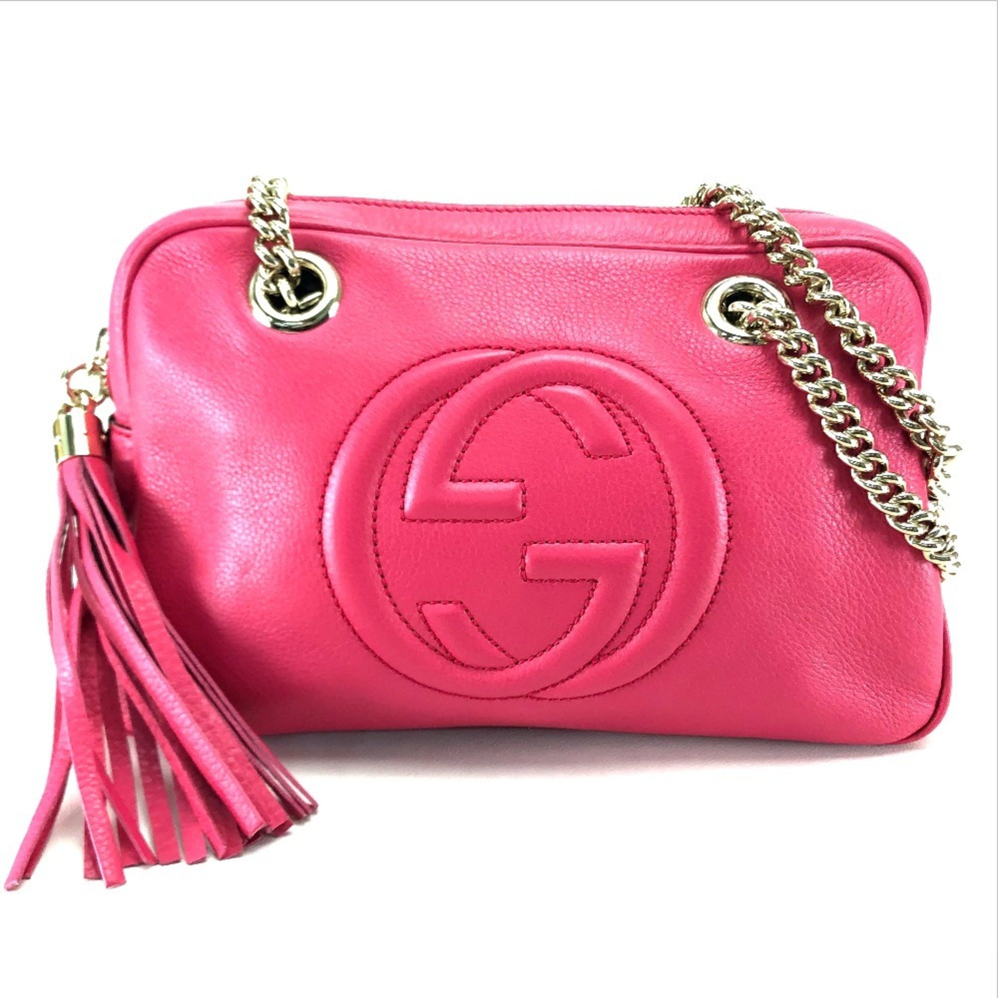 GUCCI 308983 Interlocking G SOHO Double Chain Shoulder Bag Leather Women's Pink