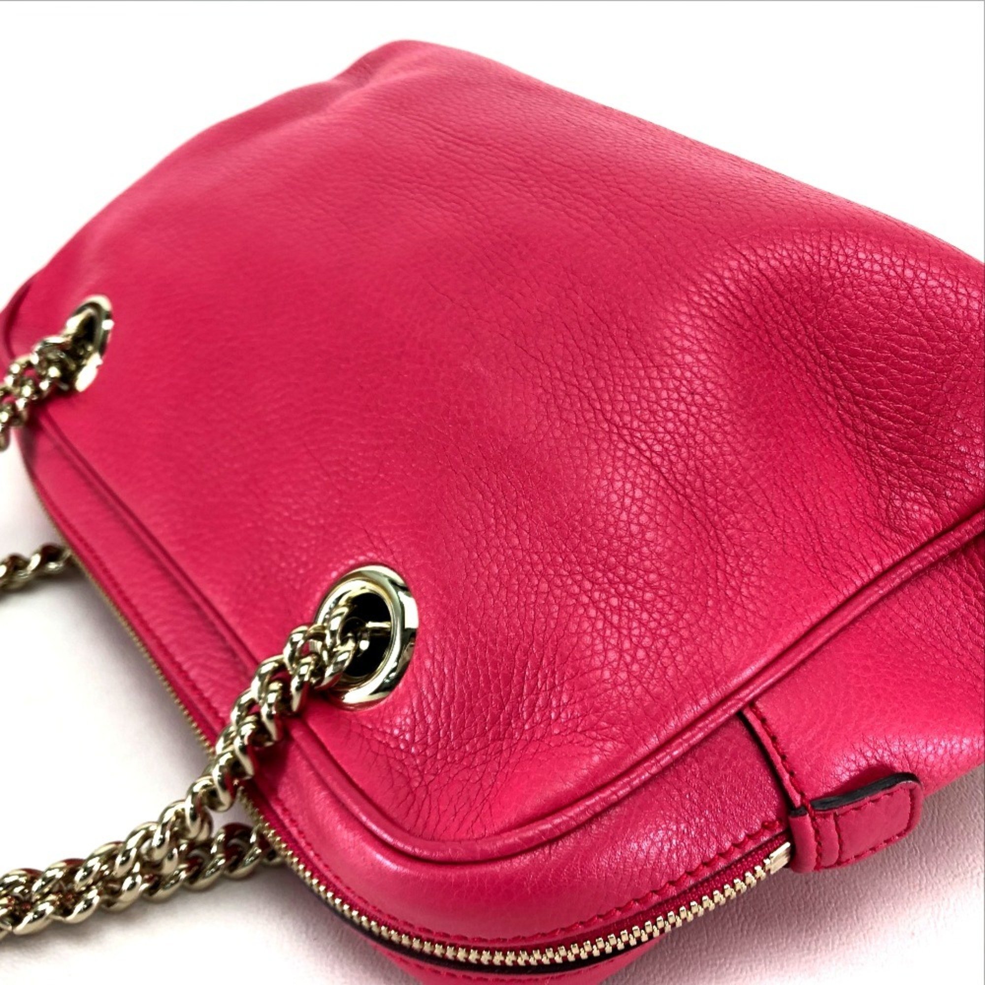 GUCCI 308983 Interlocking G SOHO Double Chain Shoulder Bag Leather Women's Pink