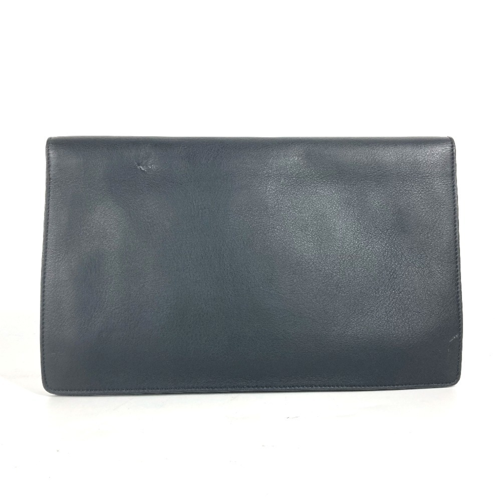 FENDI 8M0351 FF Pouch Flap Bi-fold Clutch Bag Leather Men's Black