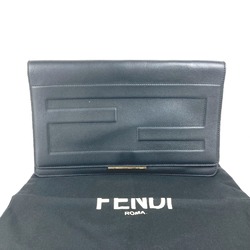 FENDI 8M0351 FF Pouch Flap Bi-fold Clutch Bag Leather Men's Black