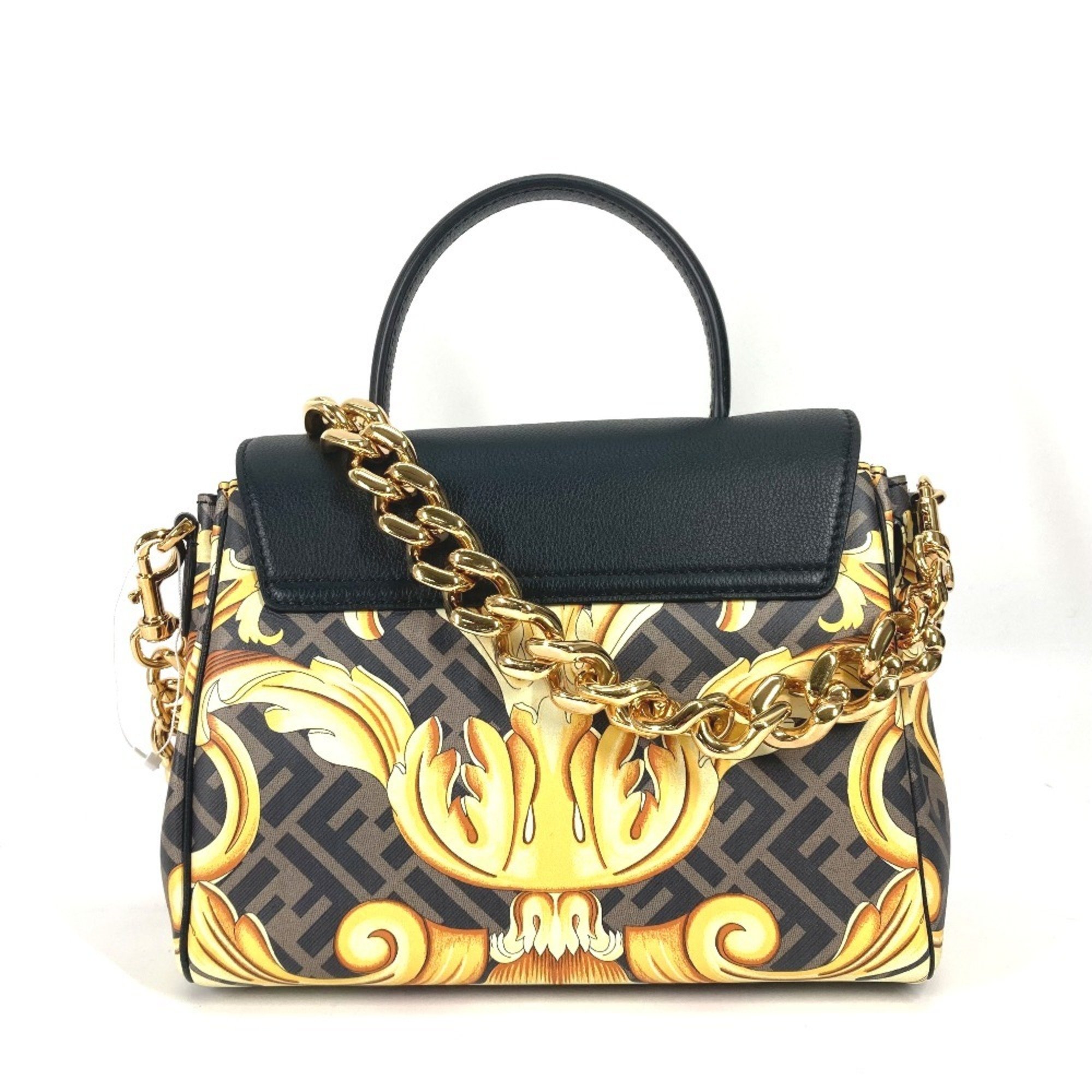 FENDI Versace collaboration VERSACE La Medusa satchel bag Zucca FENDACE Fenderche shoulder handbag leather ladies brown