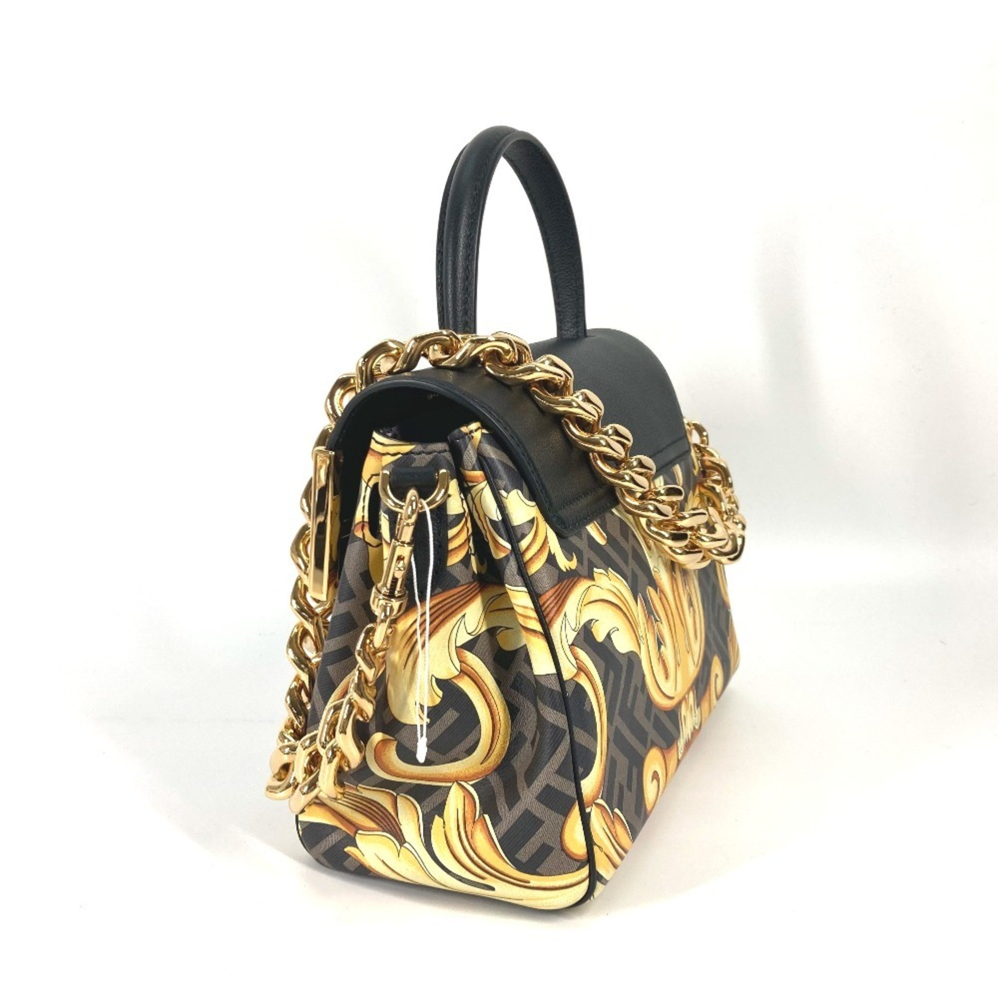 FENDI Versace collaboration VERSACE La Medusa satchel bag Zucca FENDACE Fenderche shoulder handbag leather ladies brown