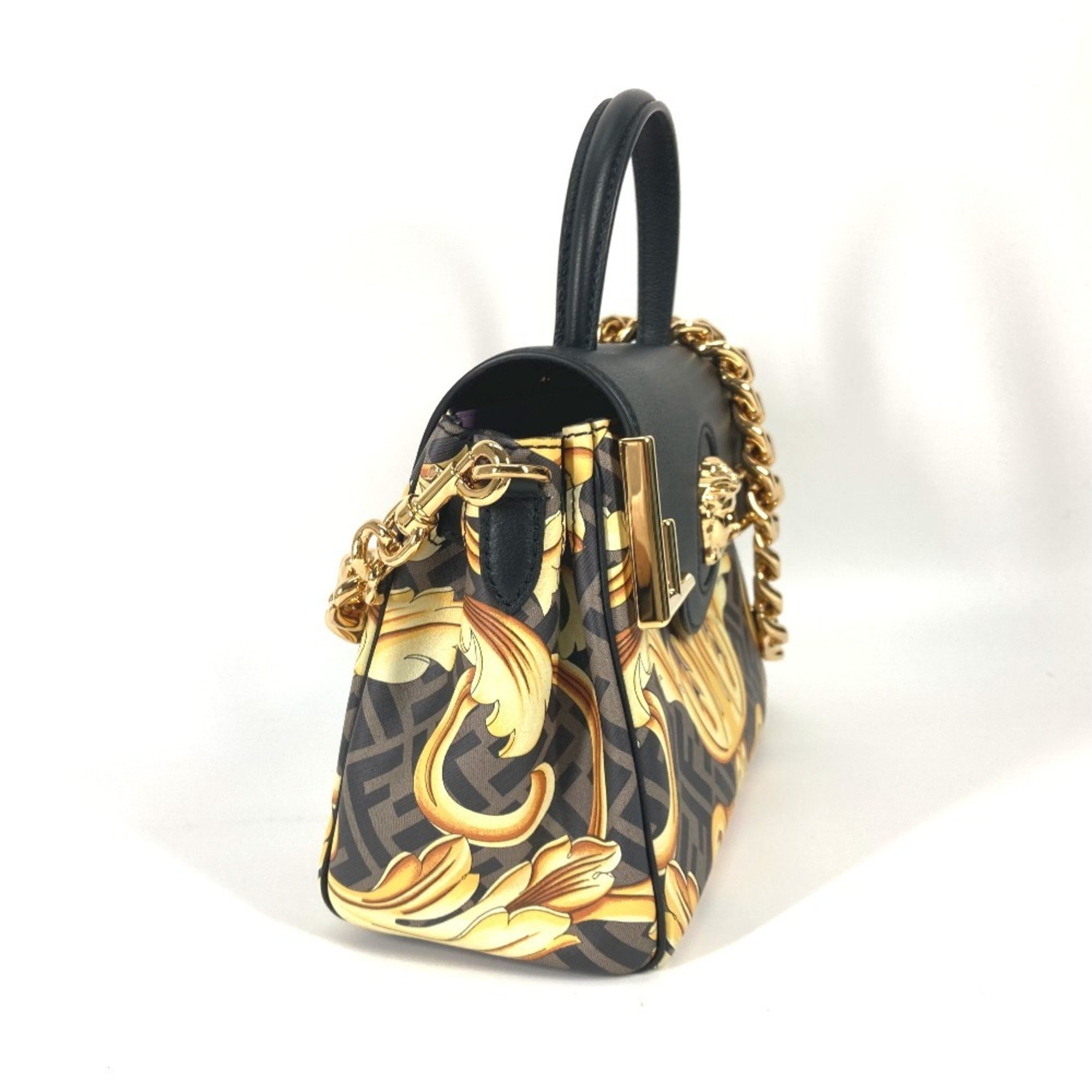 FENDI Versace collaboration VERSACE La Medusa satchel bag Zucca FENDACE Fenderche shoulder handbag leather ladies brown