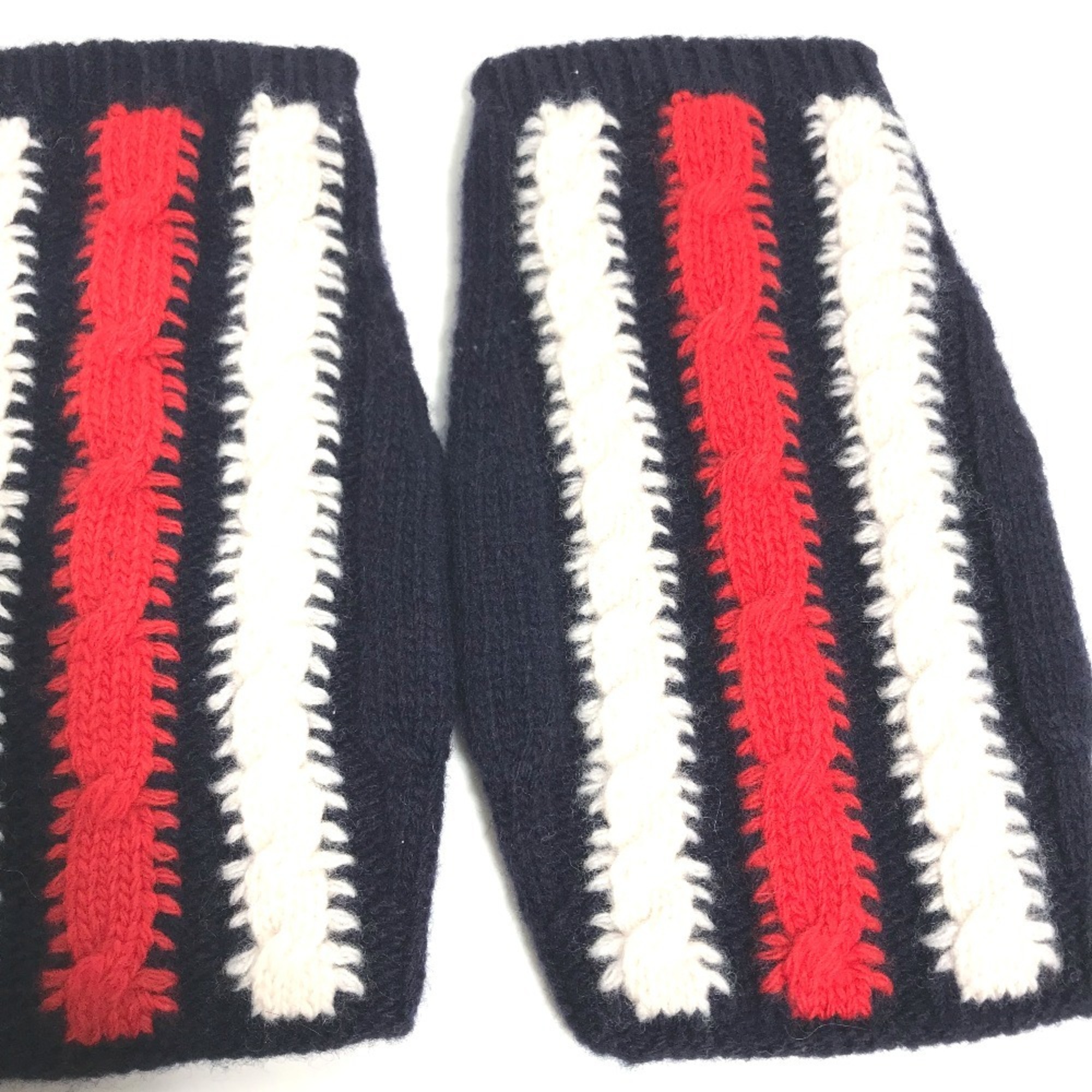 GUCCI 521149 Fingerless Striped Gloves Wool Women's Navy