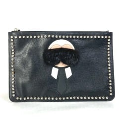 FENDI Studded Pouch Karl Lagerfeld Carlito Clutch Bag Leather Men's Black