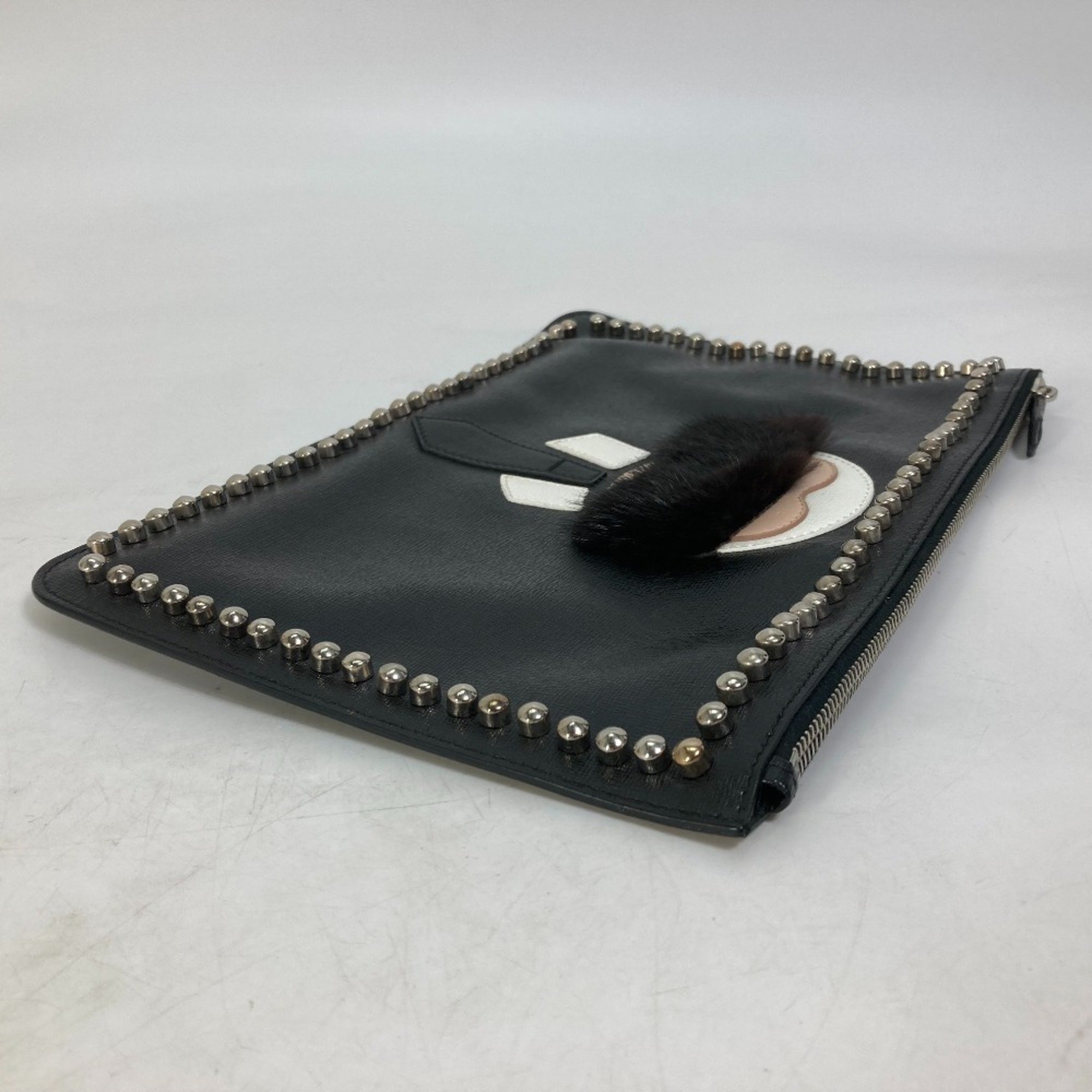 FENDI Studded Pouch Karl Lagerfeld Carlito Clutch Bag Leather Men's Black