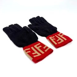 FENDI Zucca Gloves Wool Women's Brown x Red