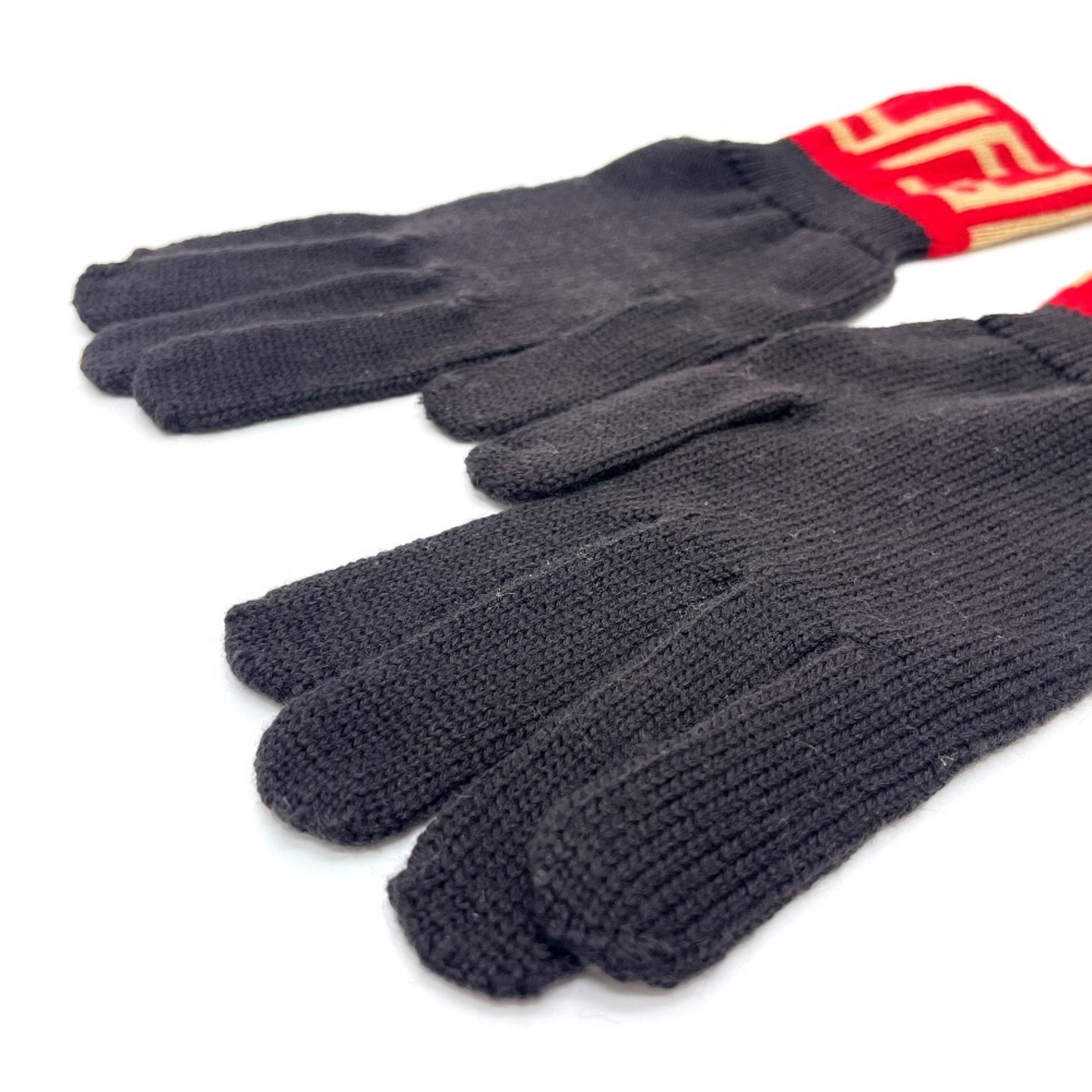 FENDI Zucca Gloves Wool Women's Brown x Red