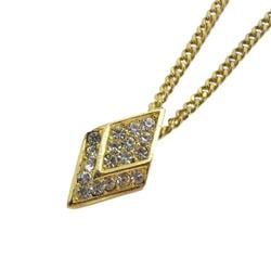 Christian Dior Necklace, Diamond Shape, Rhinestone, GP Plated, Gold, Women's