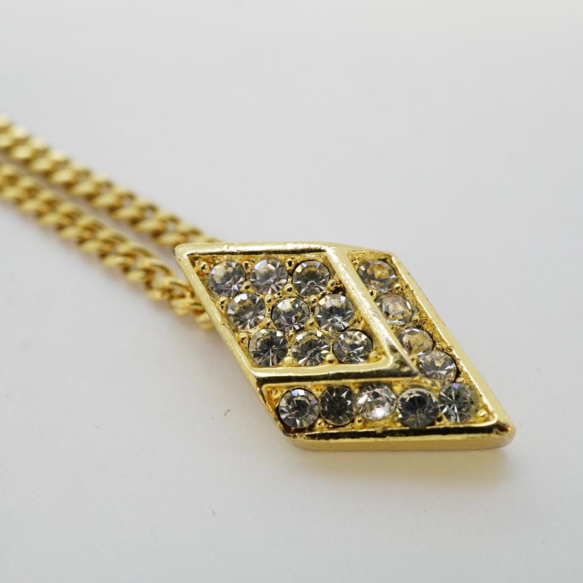 Christian Dior Necklace, Diamond Shape, Rhinestone, GP Plated, Gold, Women's