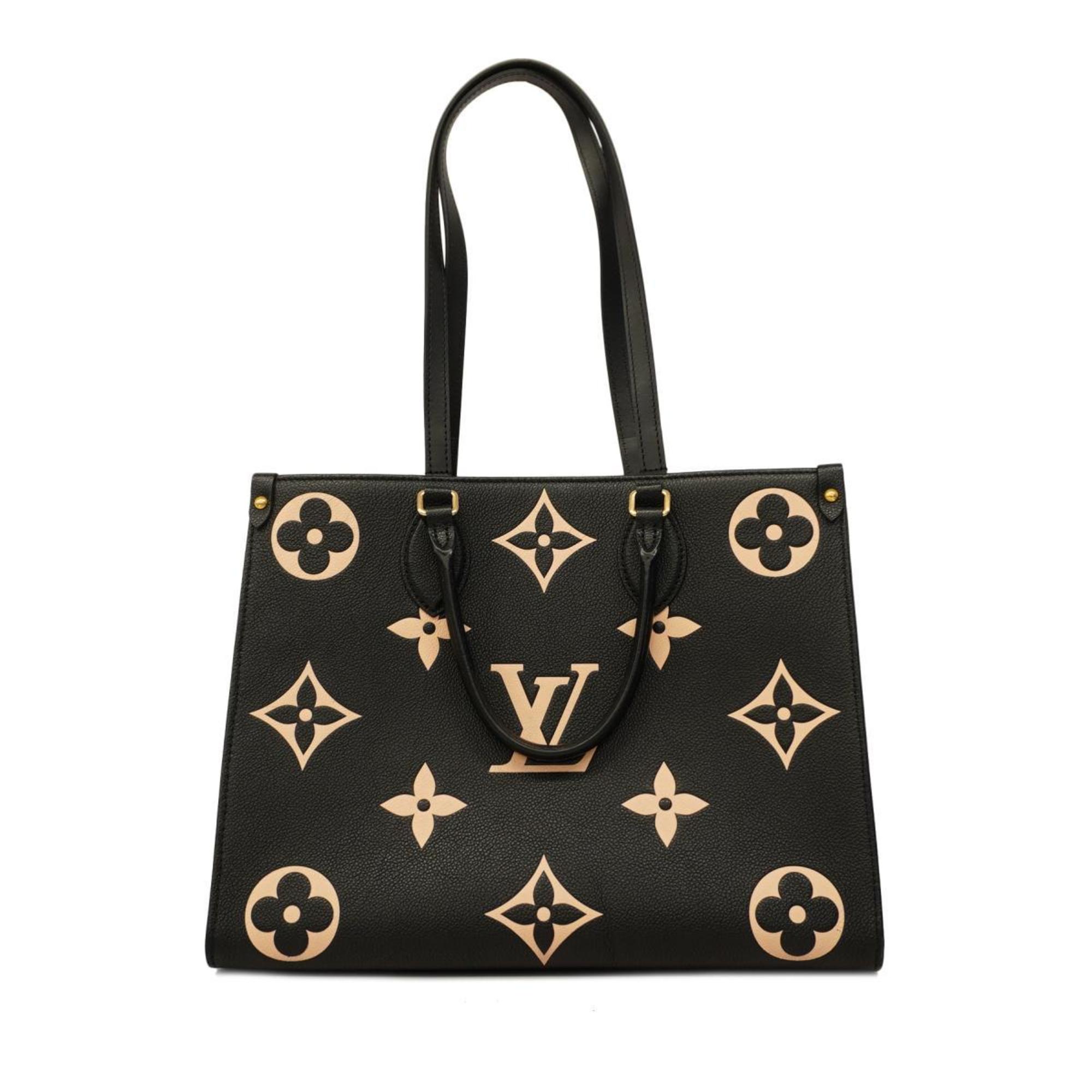 Louis Vuitton Handbag Monogram Empreinte Bicolor On the Go MM M45495 Black Beige Women's