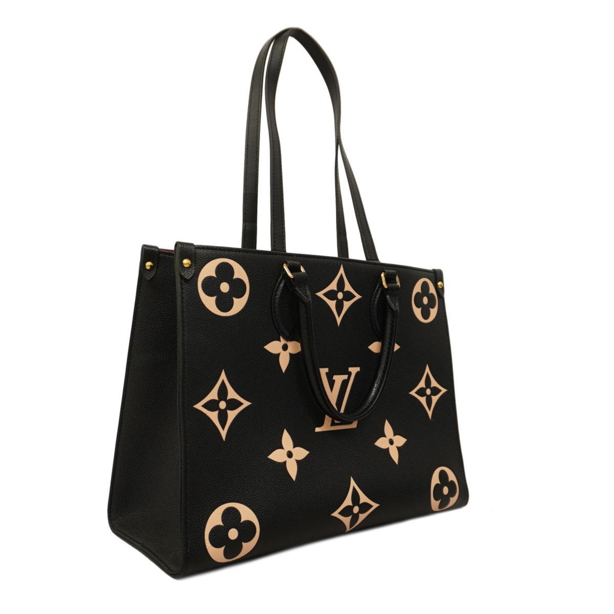 Louis Vuitton Handbag Monogram Empreinte Bicolor On the Go MM M45495 Black Beige Women's