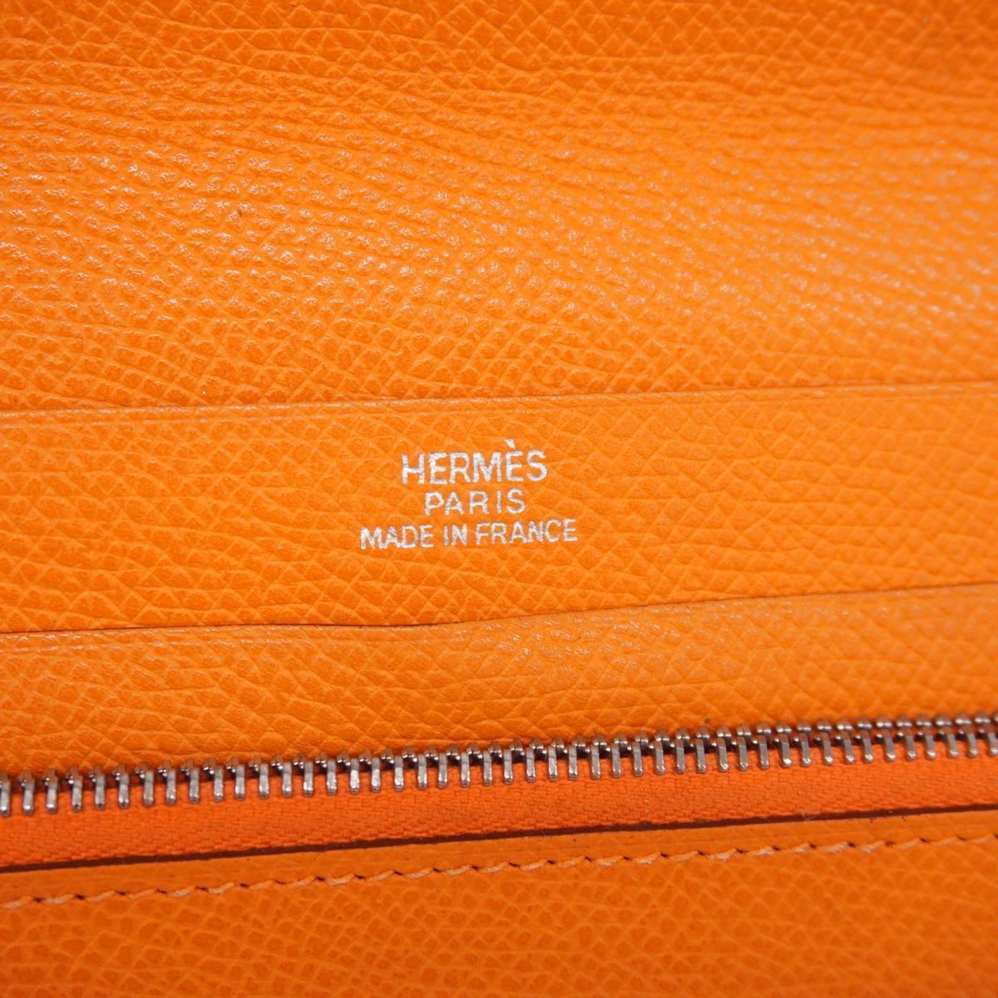 Hermes Long Wallet Azap Combine □H Stamped Veau Epsom Orange Men's Women's