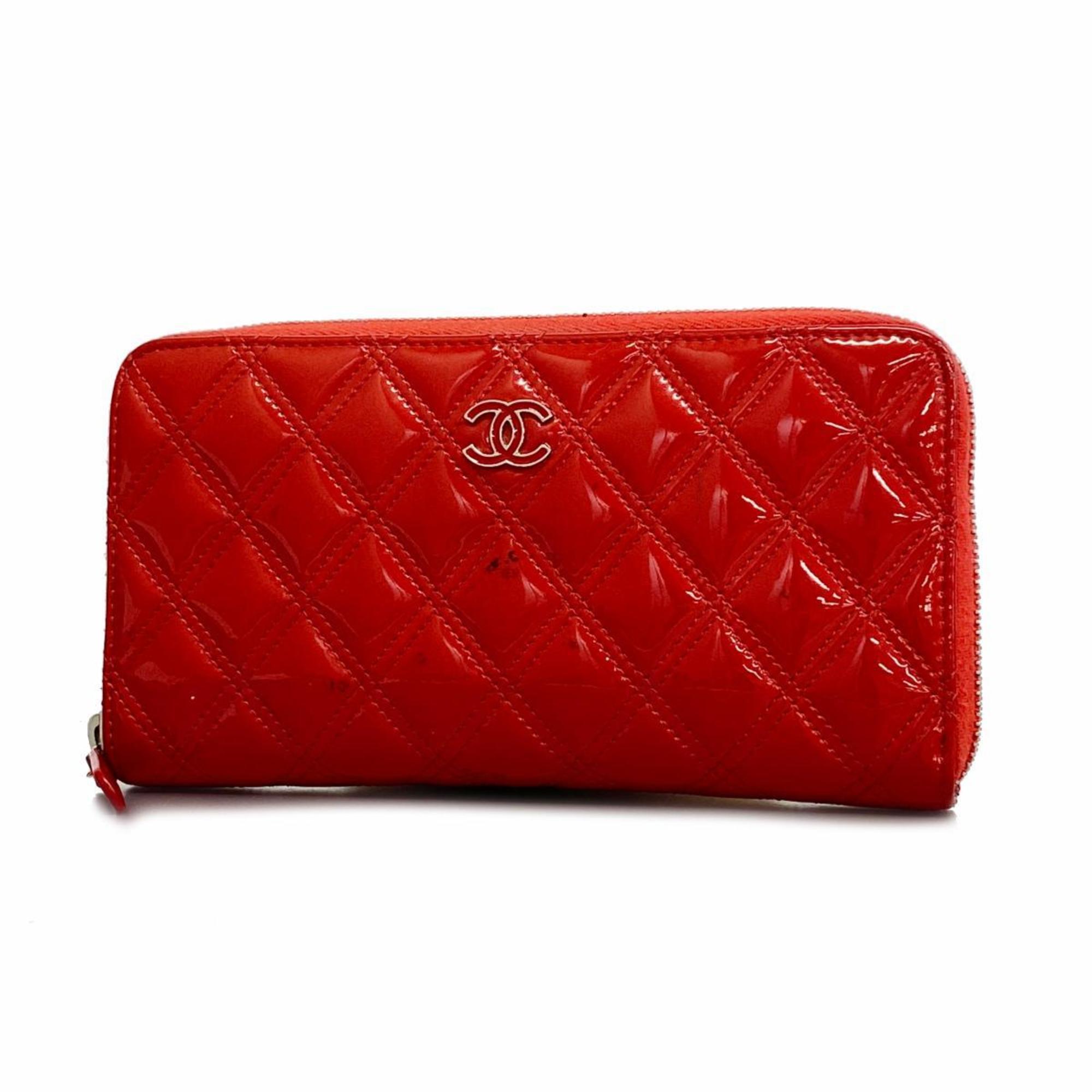 Chanel Long Wallet Matelasse Patent Leather Red Men's Women's