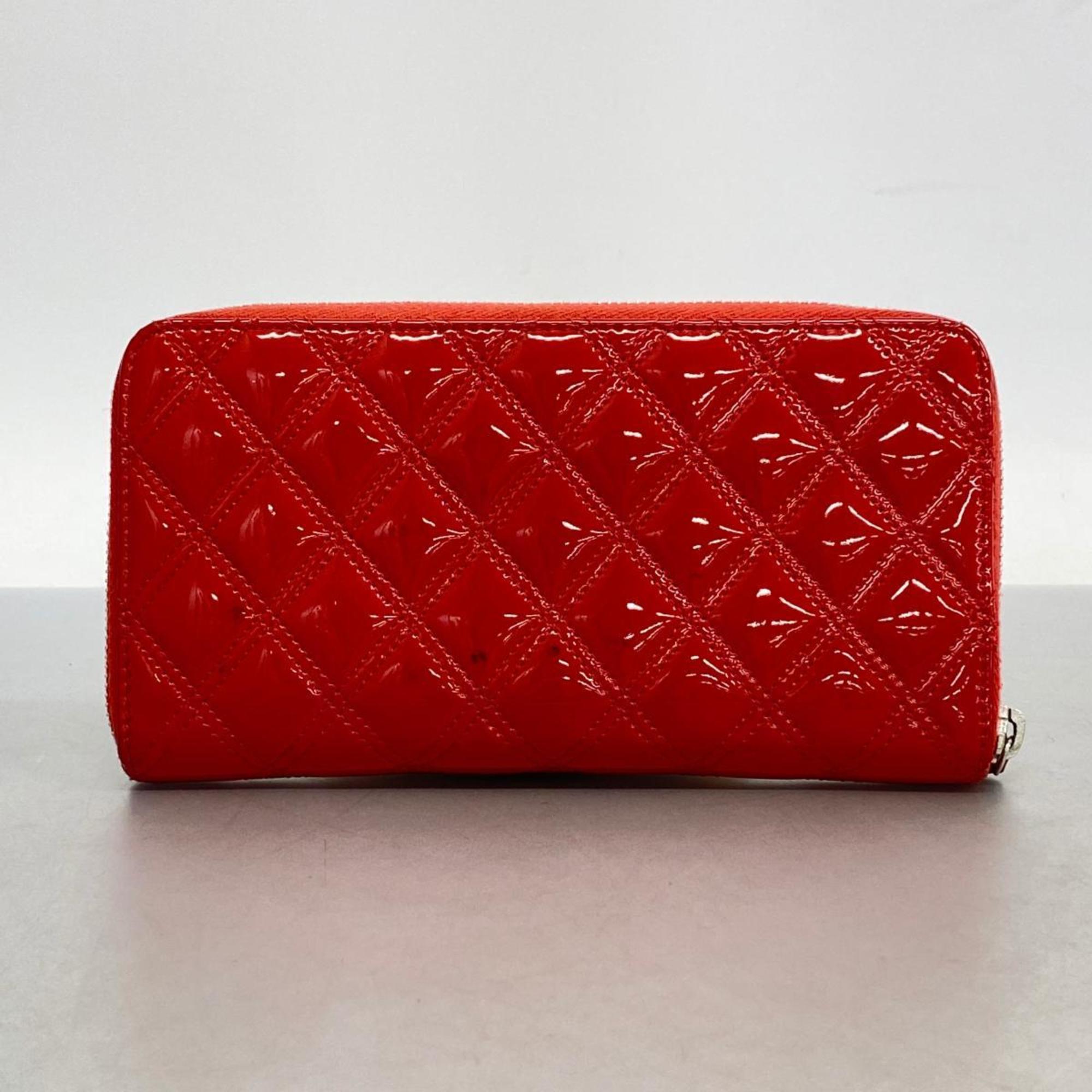 Chanel Long Wallet Matelasse Patent Leather Red Men's Women's