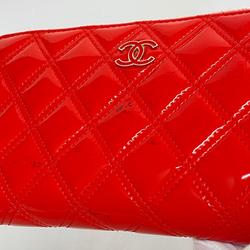 Chanel Long Wallet Matelasse Patent Leather Red Men's Women's