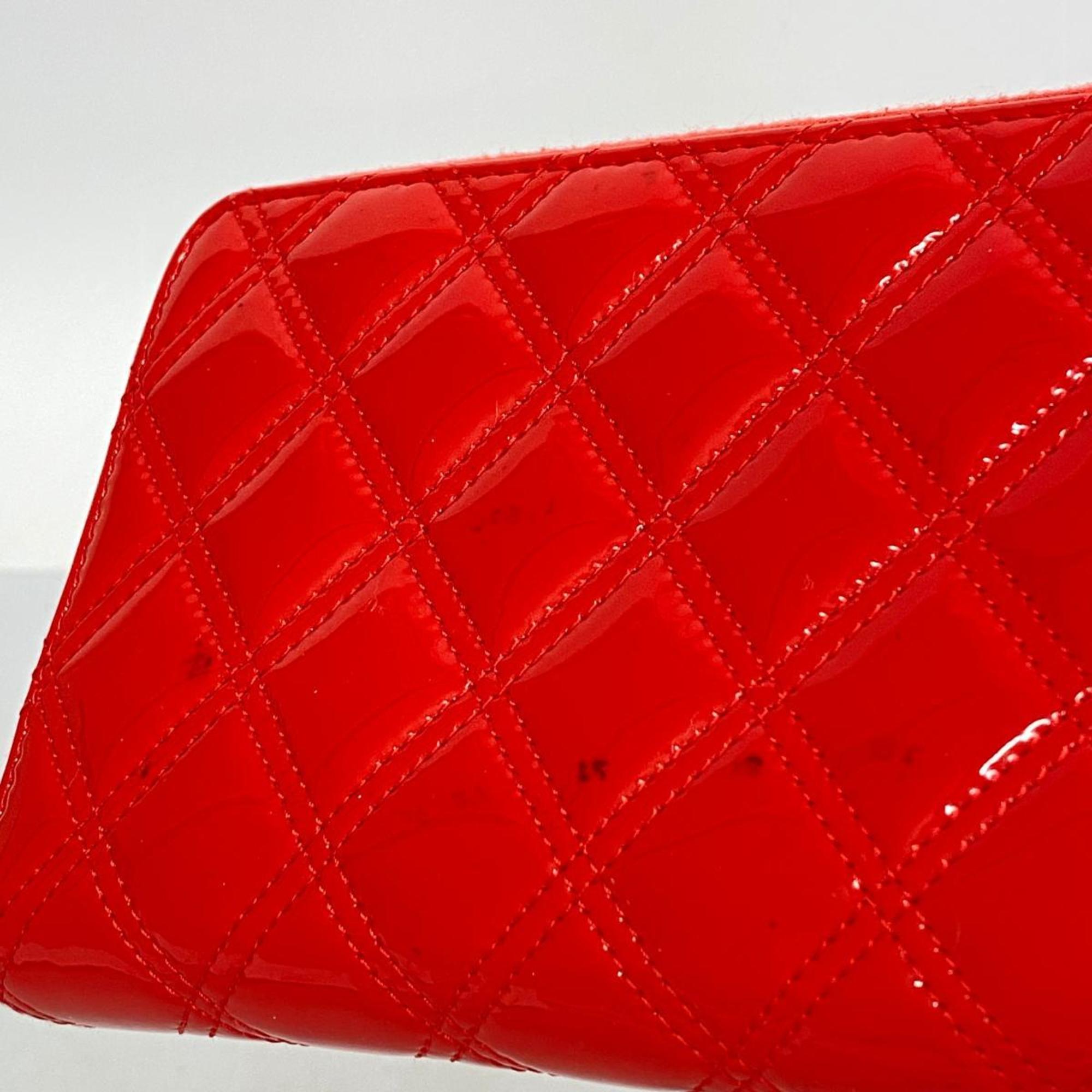 Chanel Long Wallet Matelasse Patent Leather Red Men's Women's