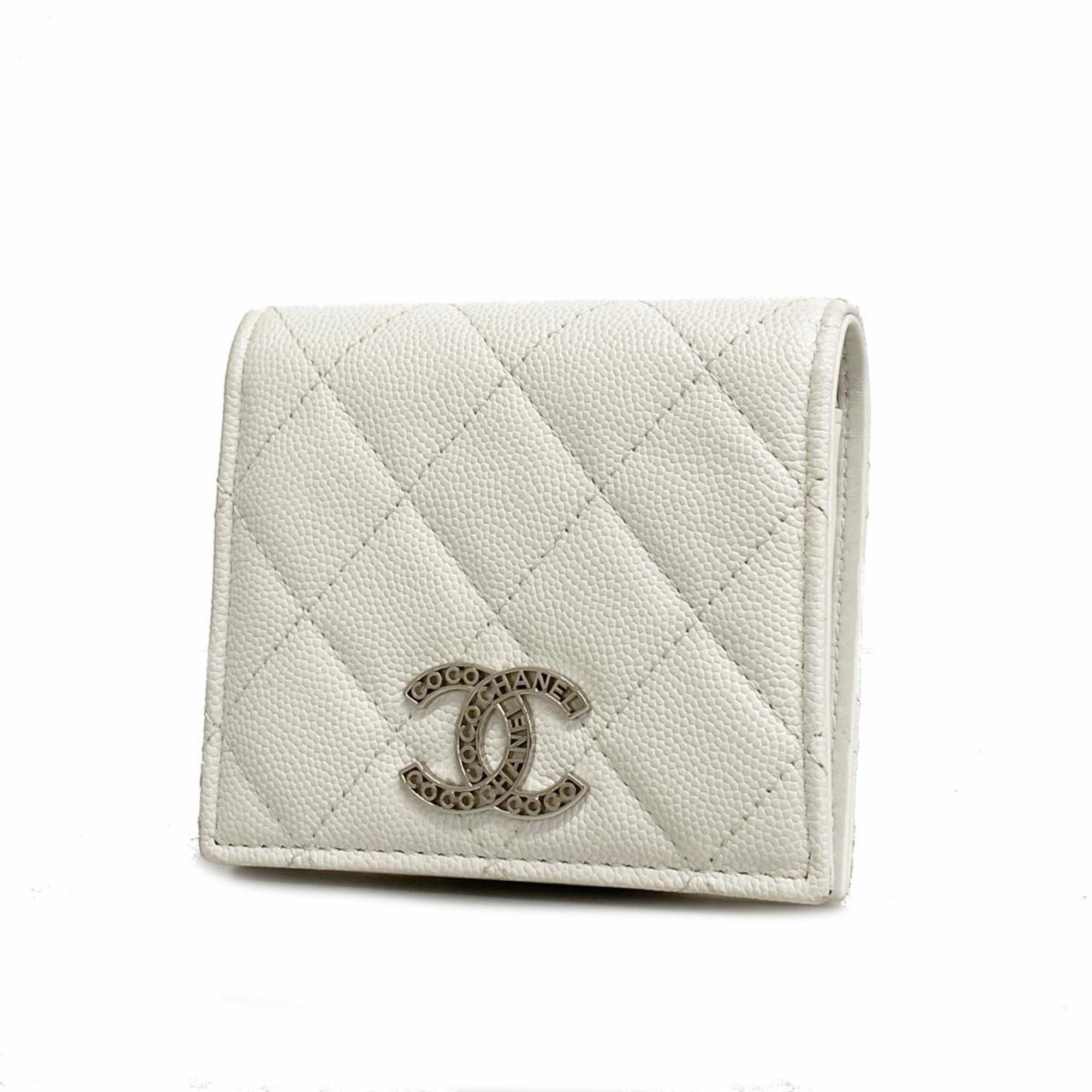 Chanel Wallet Matelasse Caviar Skin White Women's