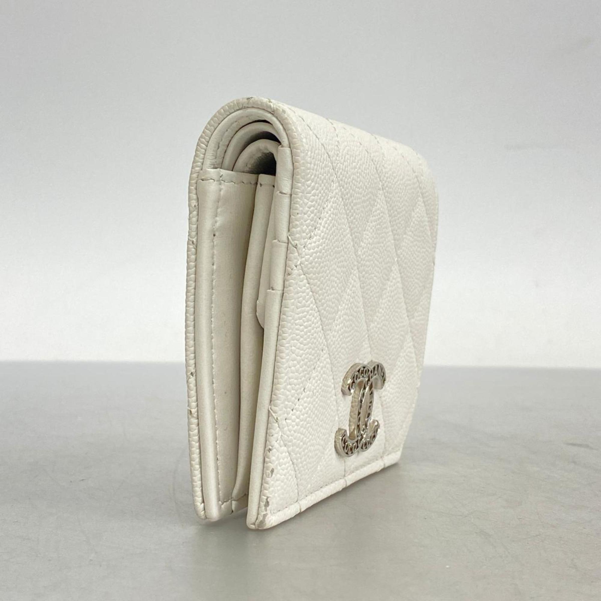 Chanel Wallet Matelasse Caviar Skin White Women's