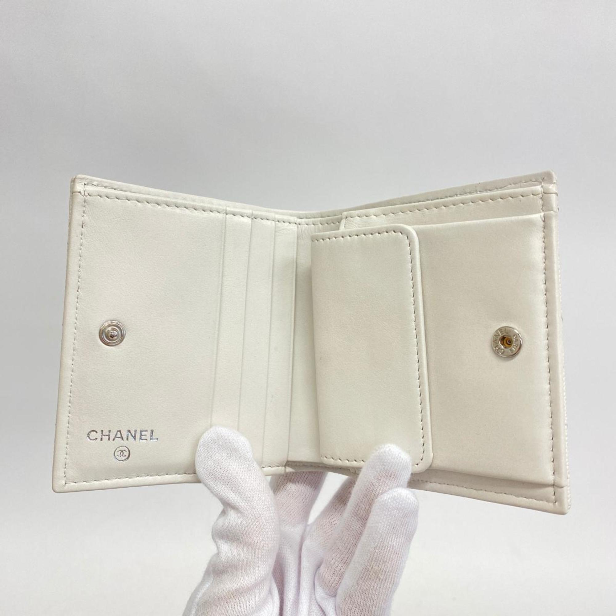 Chanel Wallet Matelasse Caviar Skin White Women's