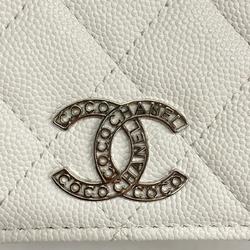 Chanel Wallet Matelasse Caviar Skin White Women's