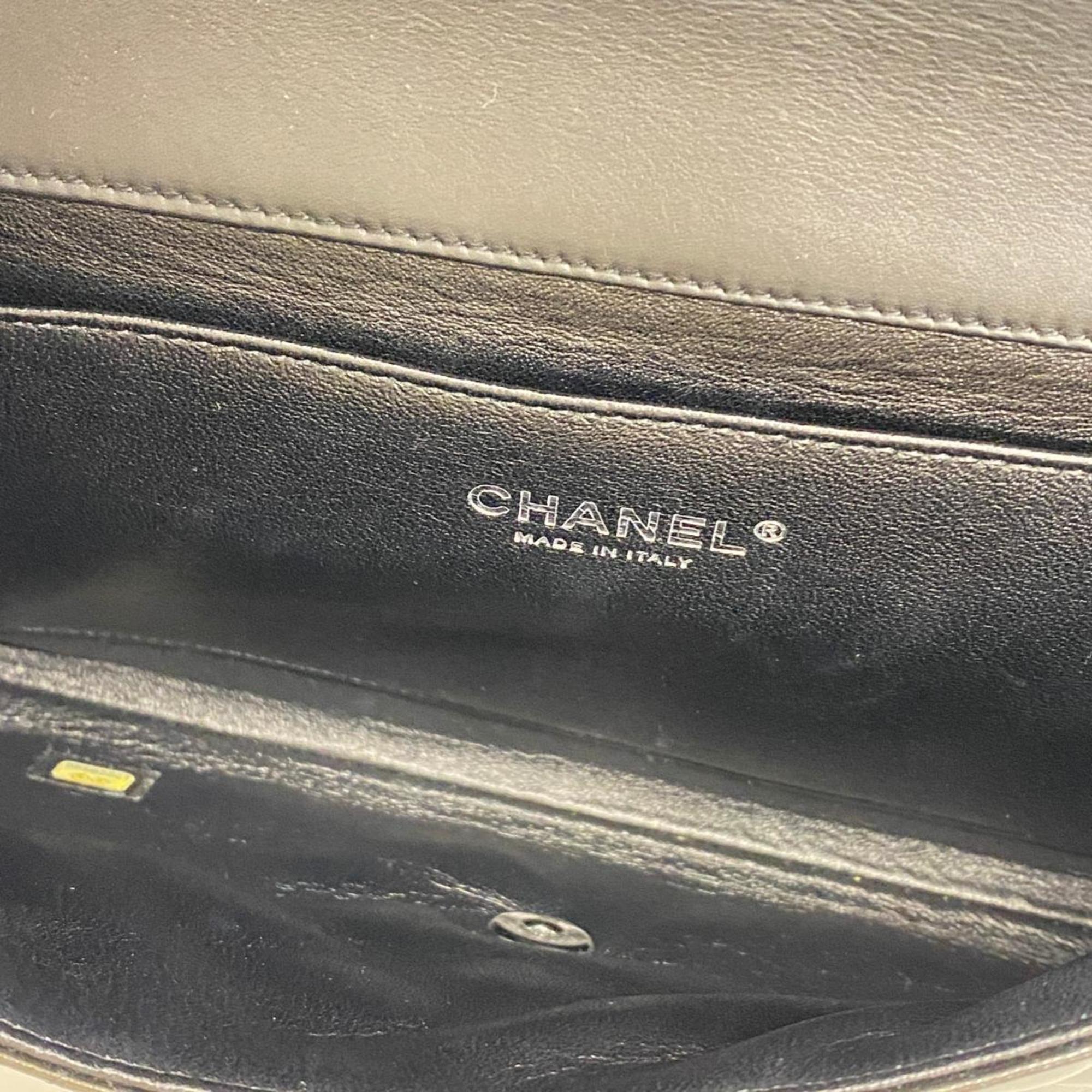 Chanel Shoulder Bag Matelasse Chain Patent Leather Khaki Black Women's