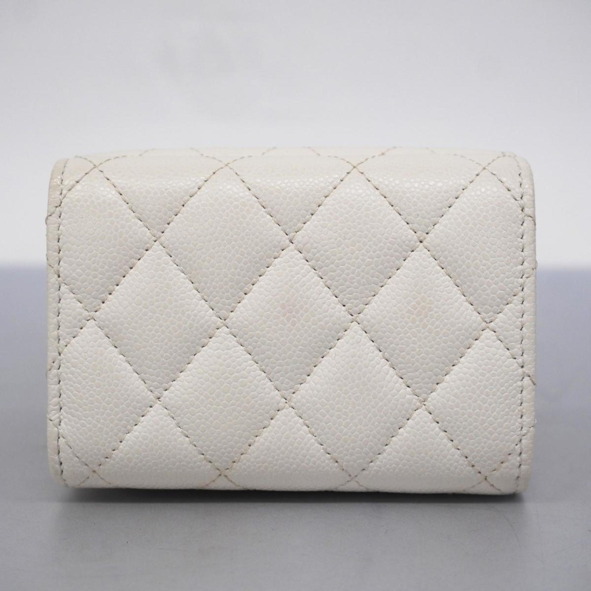 Chanel Tri-fold Wallet Matelasse Caviar Skin White Women's