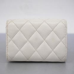 Chanel Tri-fold Wallet Matelasse Caviar Skin White Women's