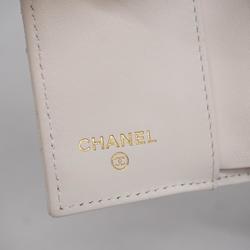 Chanel Tri-fold Wallet Matelasse Caviar Skin White Women's