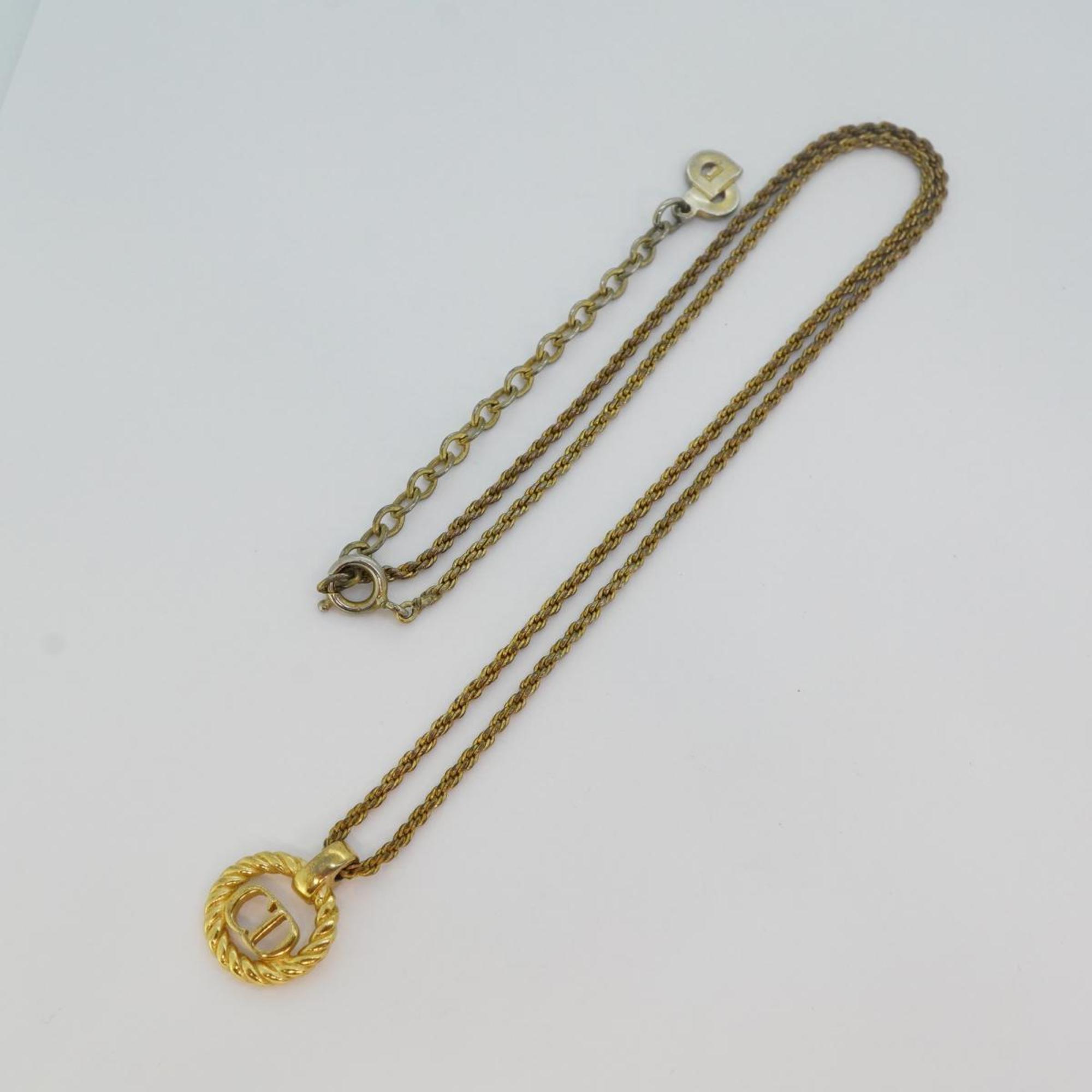 Christian Dior Necklace CD Circle GP Plated Gold Women's